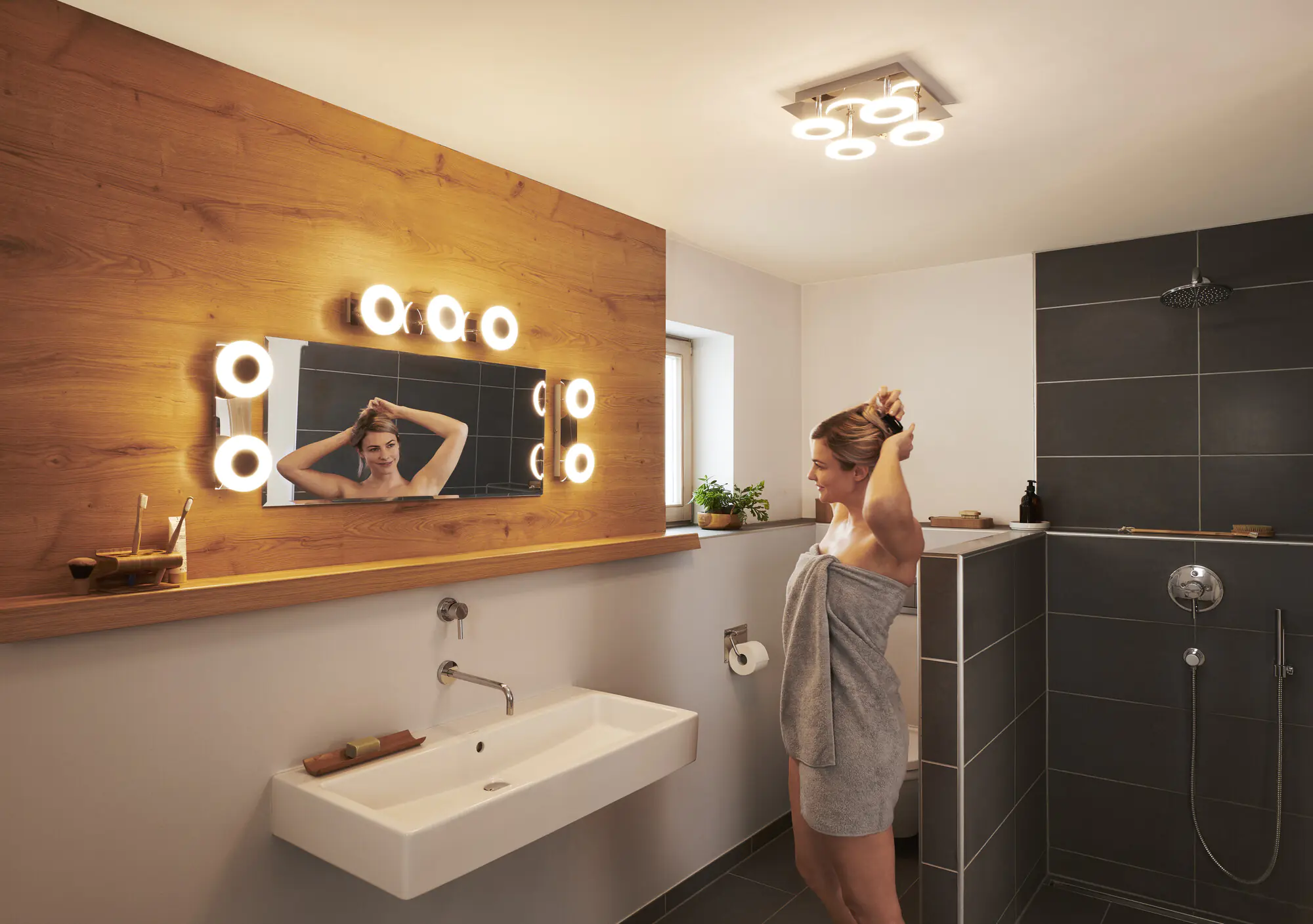 Ledvance Smart+ LED Badleuchte Orbis Wave silber Ø 20 cm 8 W dimmbar Ledvance Smart+ LED Badleuchte Orbis Wave silber Ø 20 cm 8 W dimmbar