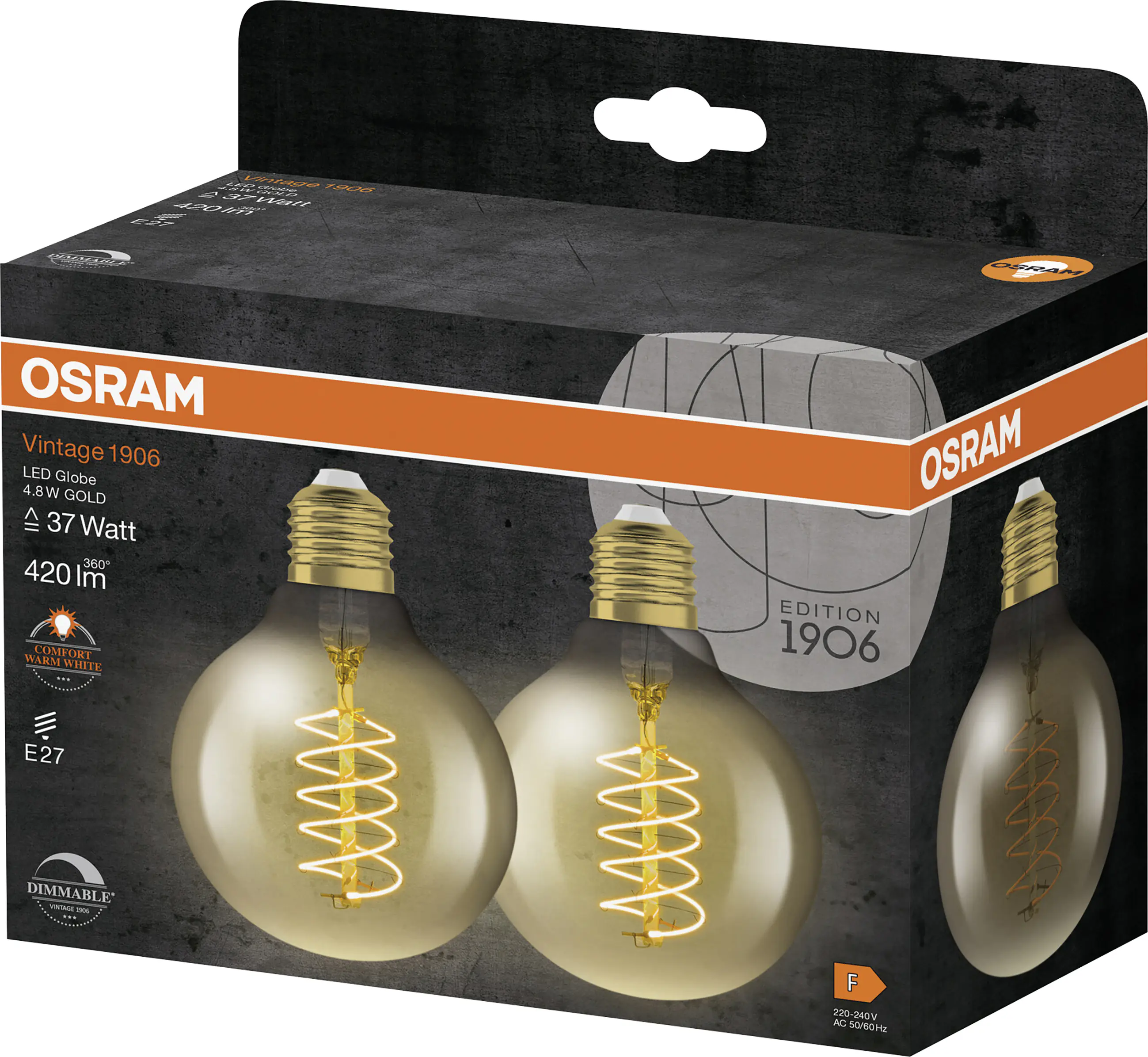 Osram LED Leuchtmittel E27 2er Pack Vintage 1906 Globe 4,8W Gold dimmbar warmweiß Osram LED Leuchtmittel E27 2er Pack Vintage 1906 Globe 4,8W Gold dimmbar warmweiß