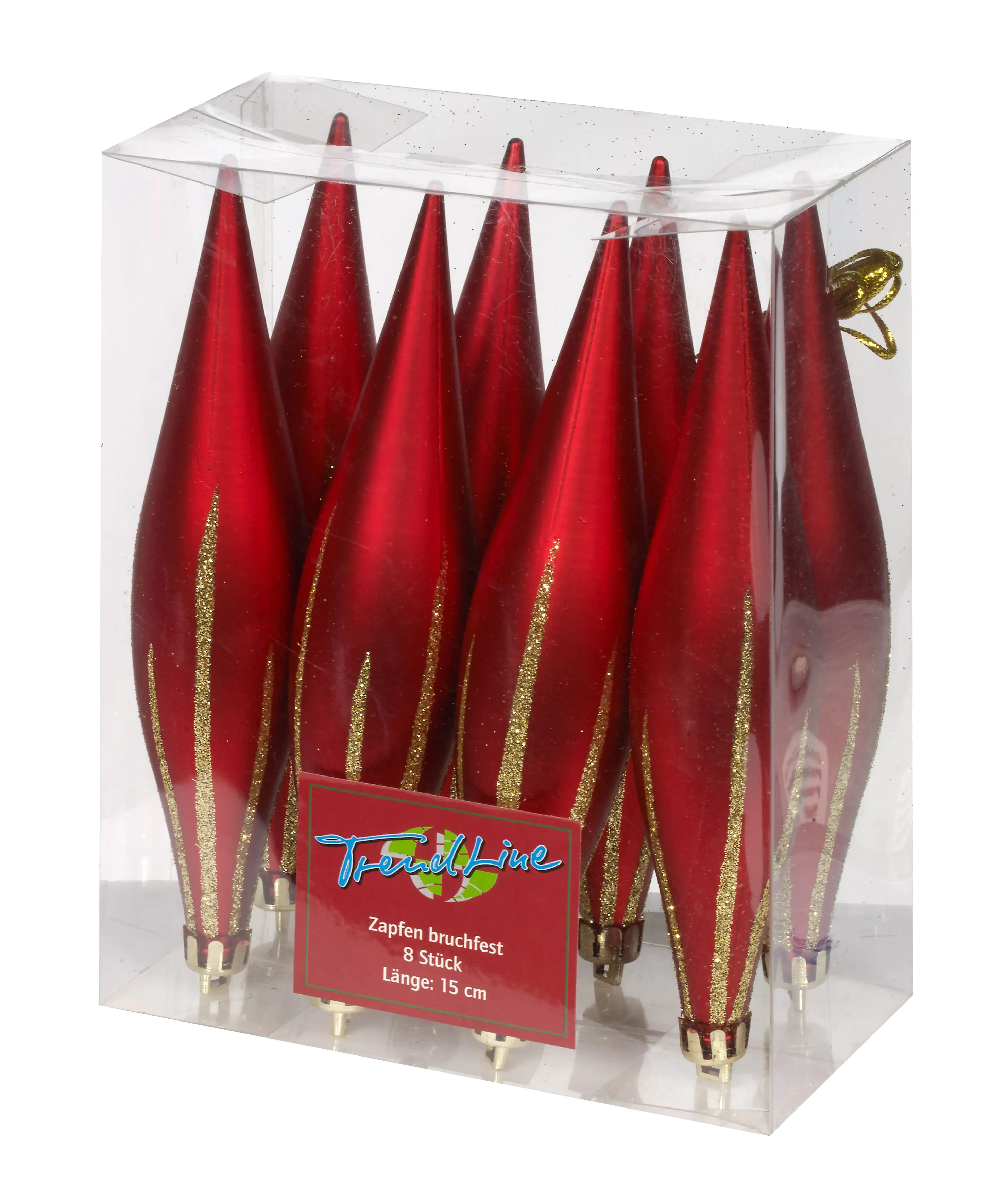 TrendLine Weihnachtskugeln Zapfen bruchfest, langlebig 15 cm rot 8 Stück