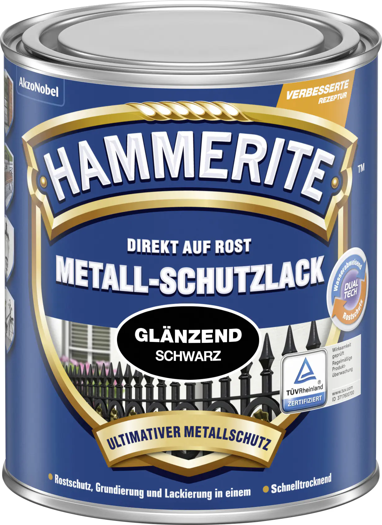 Hammerite Metall-Schutzlack Hammerschlag 2,5 L schwarz glänzend