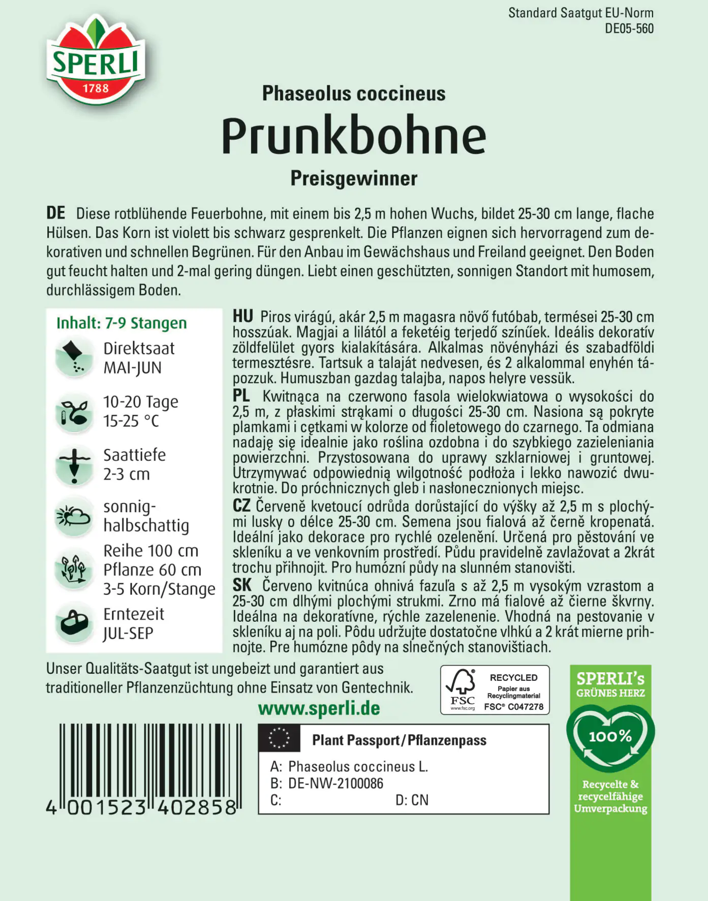 Sperli Prunkbohne Preisgewinner