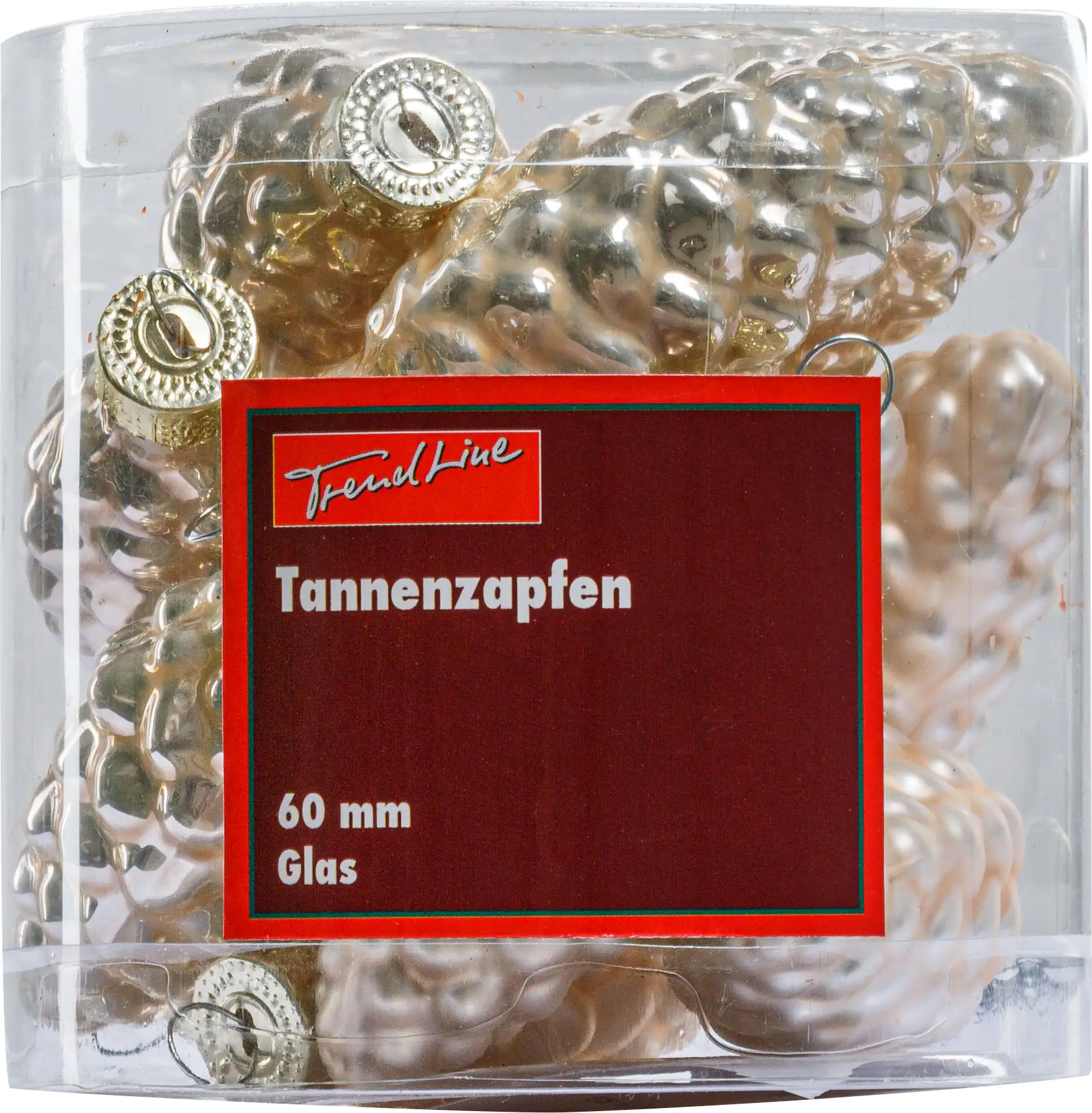 TrendLine Weihnachtskugeln Glas-Tannenzapfen 6 cm champagner 12 Stück