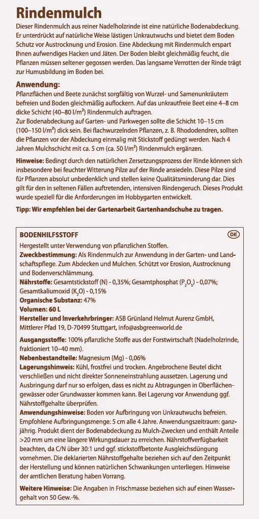 Greenworld Rindenmulch Nadelholzrinde 10 - 40 mm 60 L 