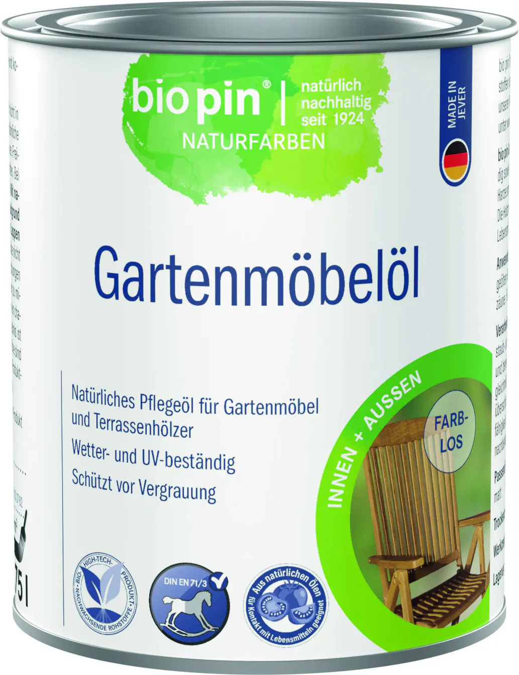 Biopin Naturfarben Gartenmöbelöl 750 ml farblos