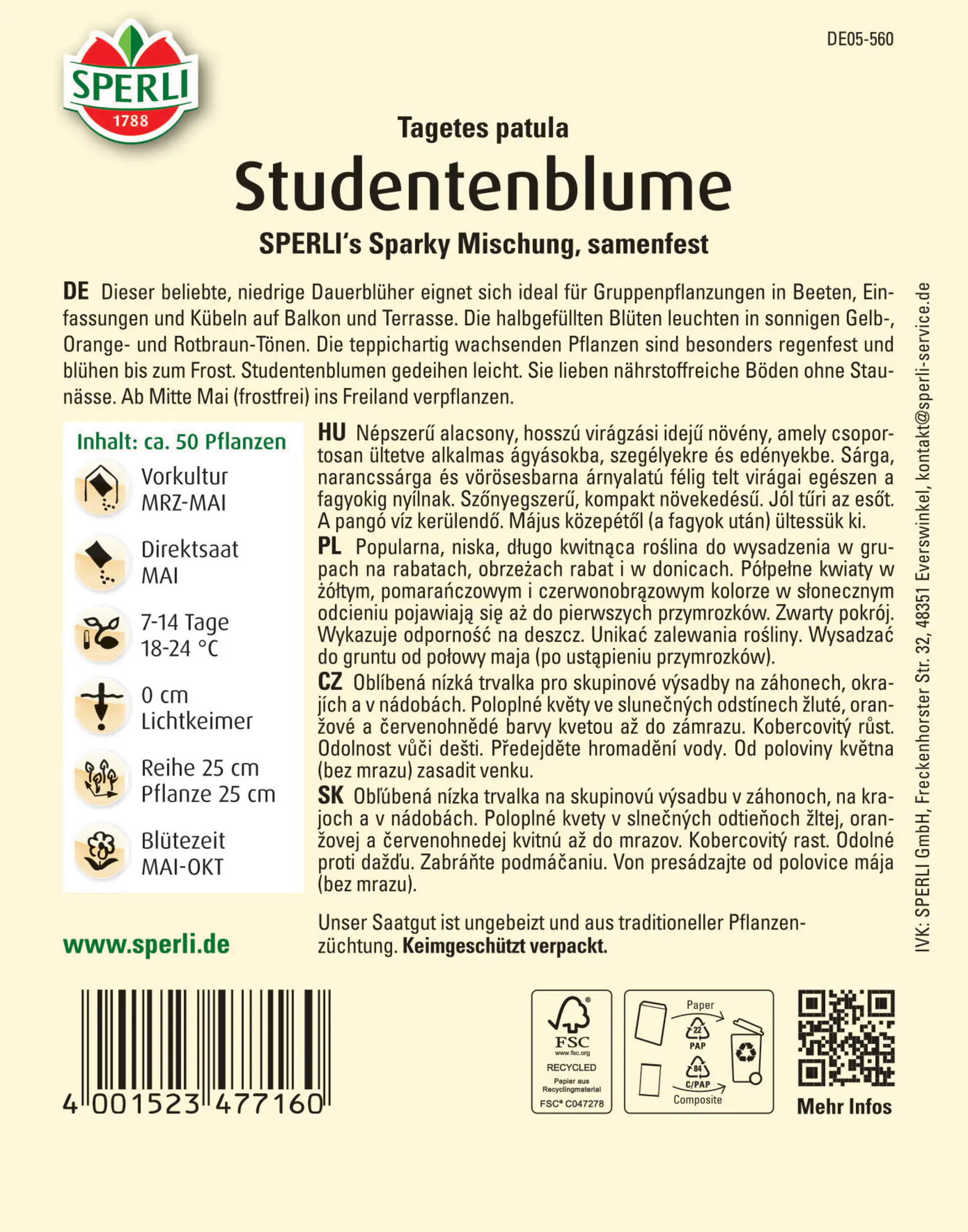 Sperli Studentenblume SPERLI's Sparky Mischung