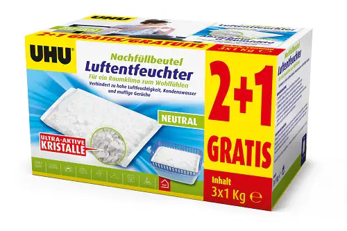UHU Luftentfeuchter Nachfüllbeutel Sparpack, 3 x 1000 g