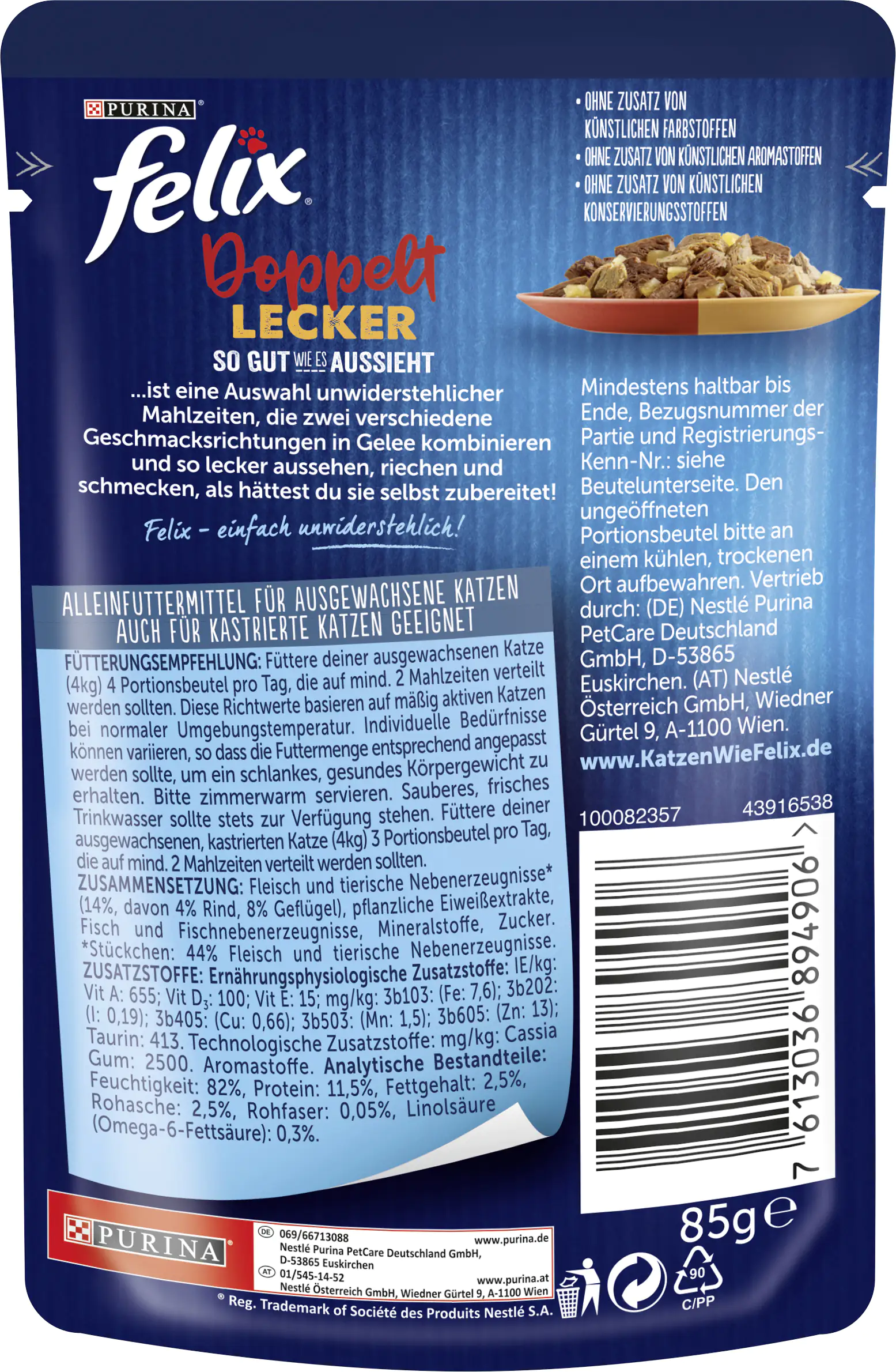 Felix So gut wie es aussieht Doppelt Lecker Rind und Geflügel 85 g