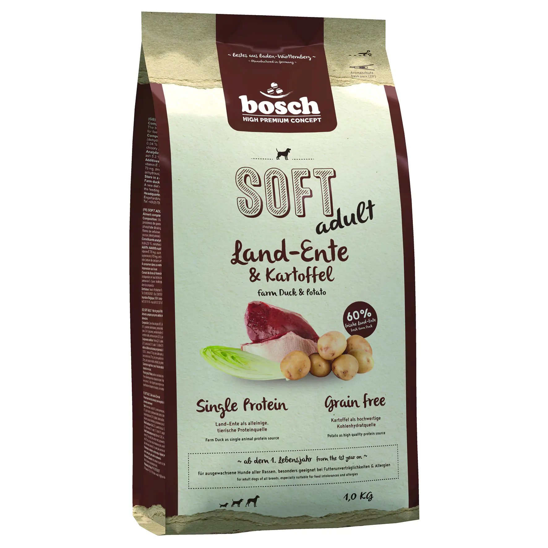 Bosch Hundetrockenfutter Adult Soft 1 kg Land-Ente & Kartoffel 
