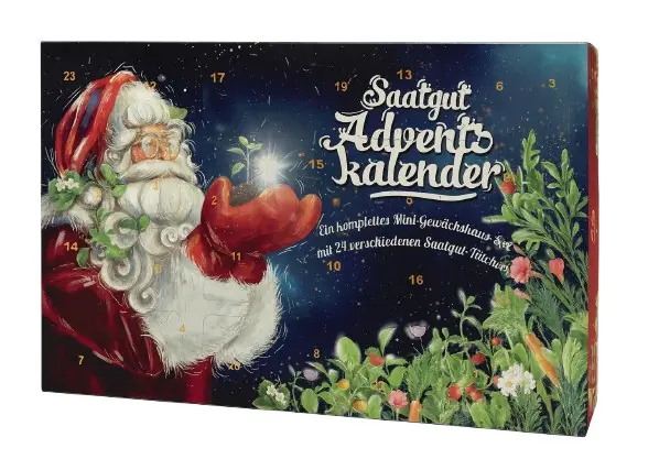 Saatgut Adventskalender Weihnachtsmann mit komplettem Mini Gewächshaus Set Saatgut Adventskalender Weihnachtsmann mit komplettem Mini Gewächshaus Set