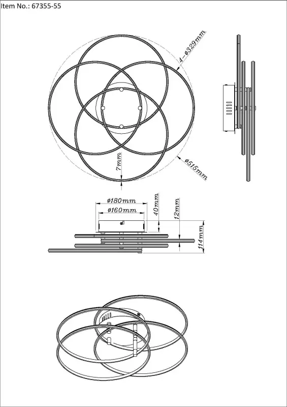 Globo Deckenleuchte Kombos Ø 51,5 x 11,4 cm schwarz warmweiß