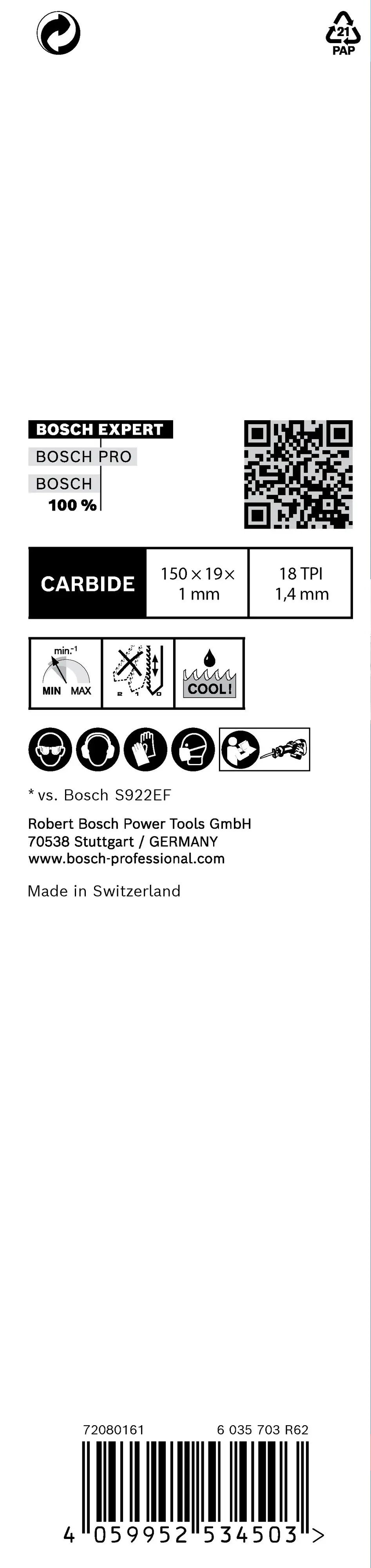 Bosch EXPERT Thin Tough Metal Säbelsägeblatt S922EHM