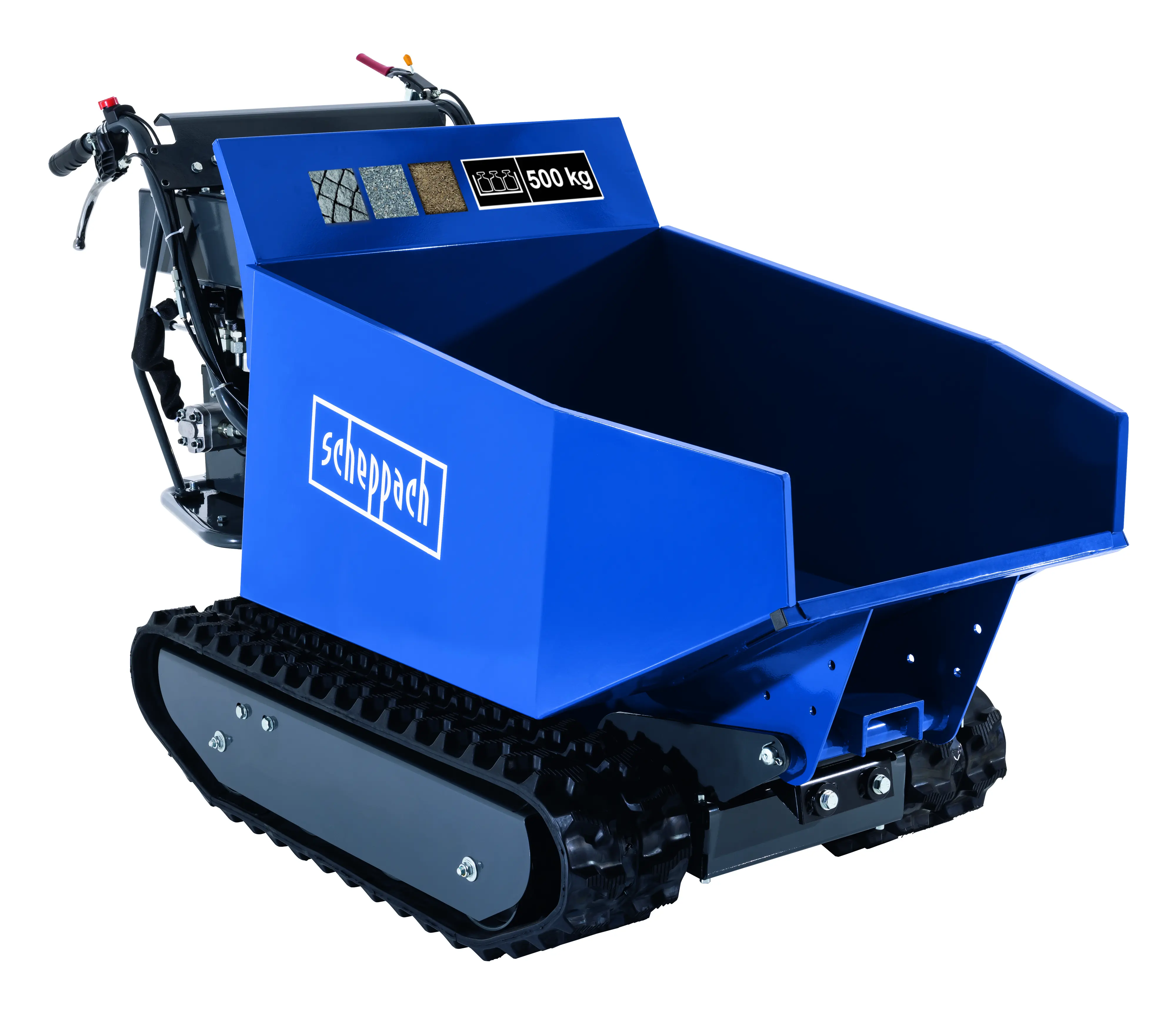 Scheppach Raupendumper DP5000 500 kg Kettenantrieb 4,1 kW 5,6 PS 4-Takt Hydraulik-Kippbehälter Scheppach Raupendumper DP5000 500 kg Kettenantrieb 4,1 kW 5,6 PS 4-Takt Hydraulik-Kippbehälter