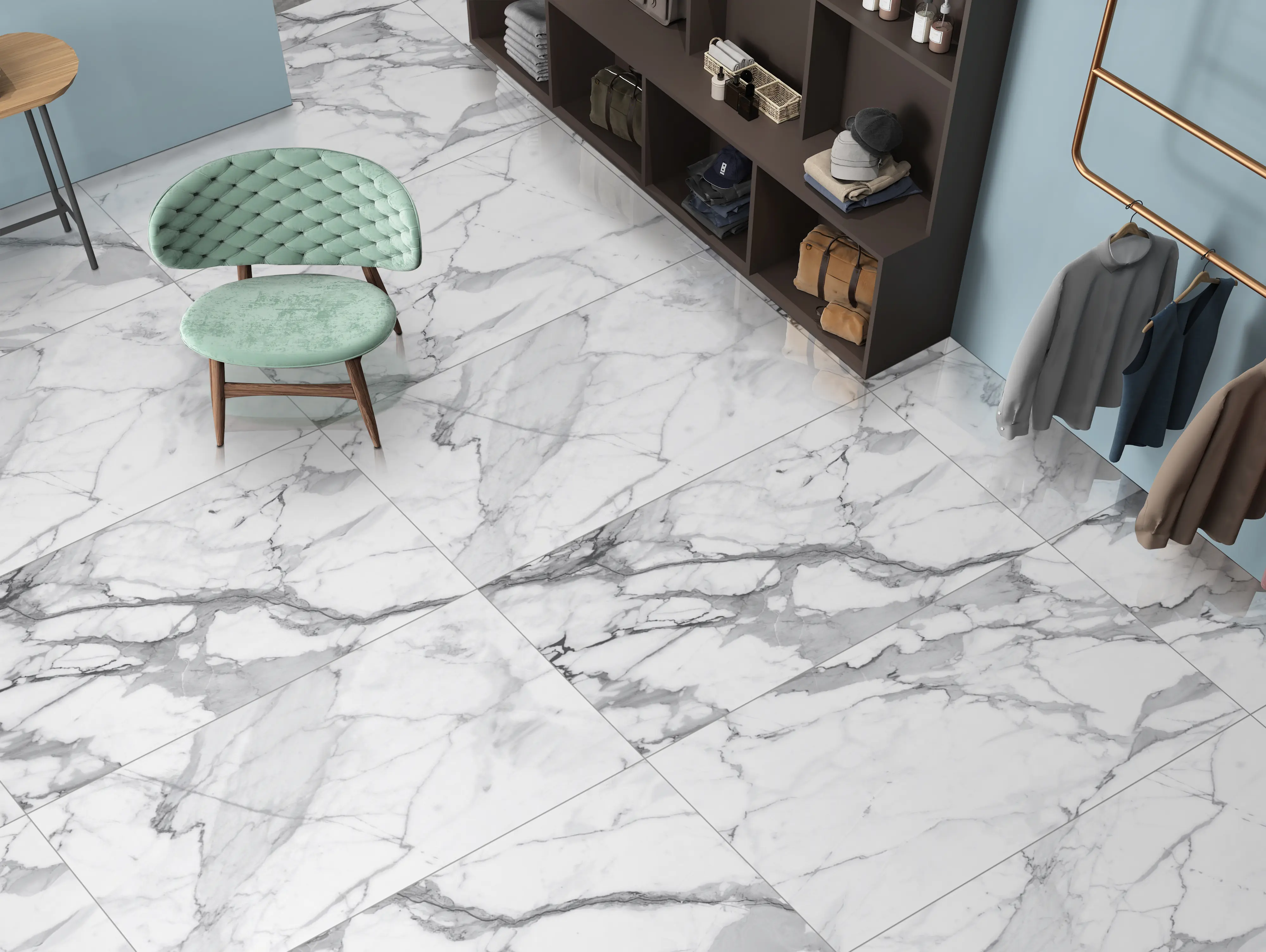 Bodenfliese Feinsteinzeug Visage Grey Plus 60 x 120 cm weiß