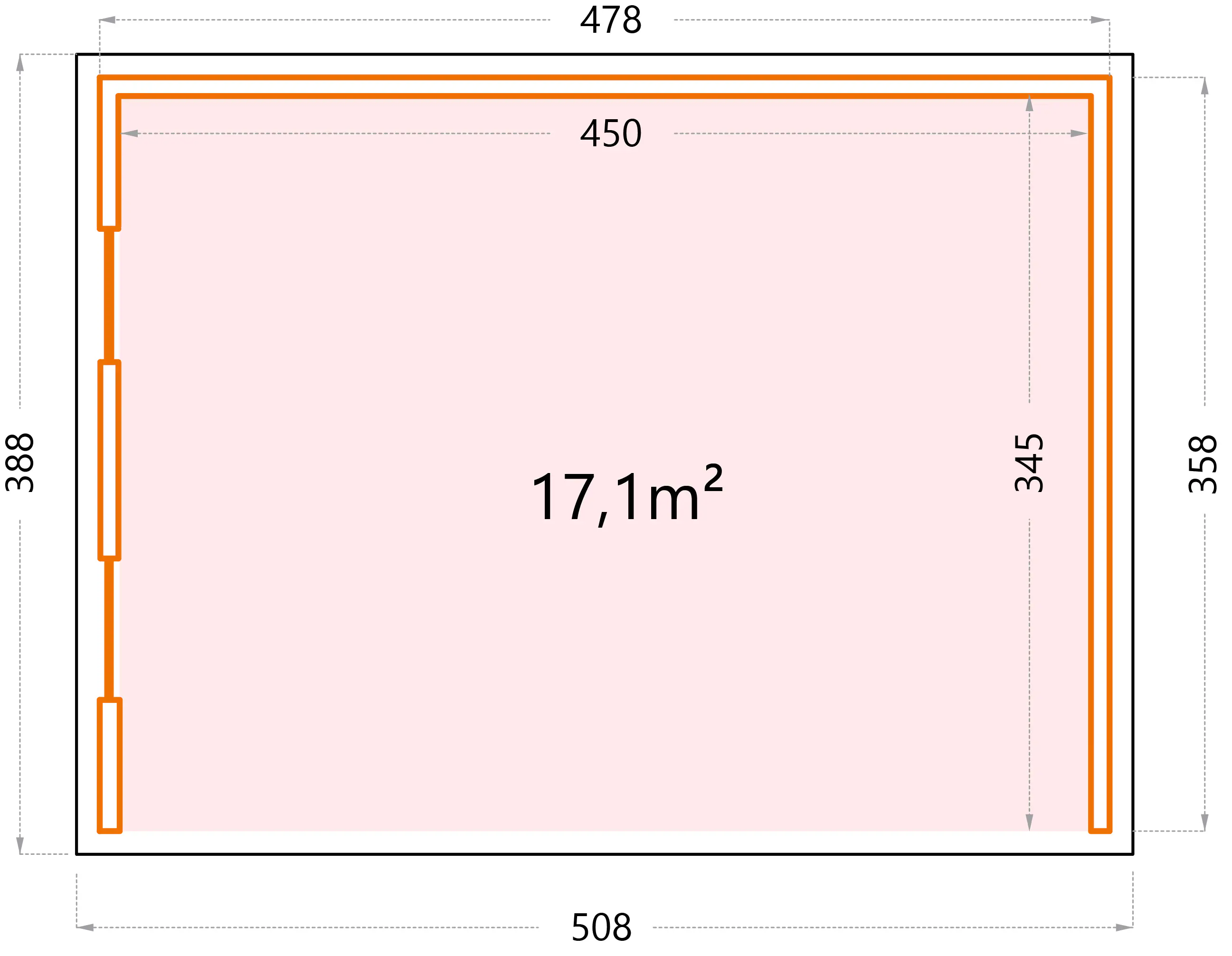 Telluria Pavillon Singolo 4836 mit Fenstern granitgrau 478 x 358 cm