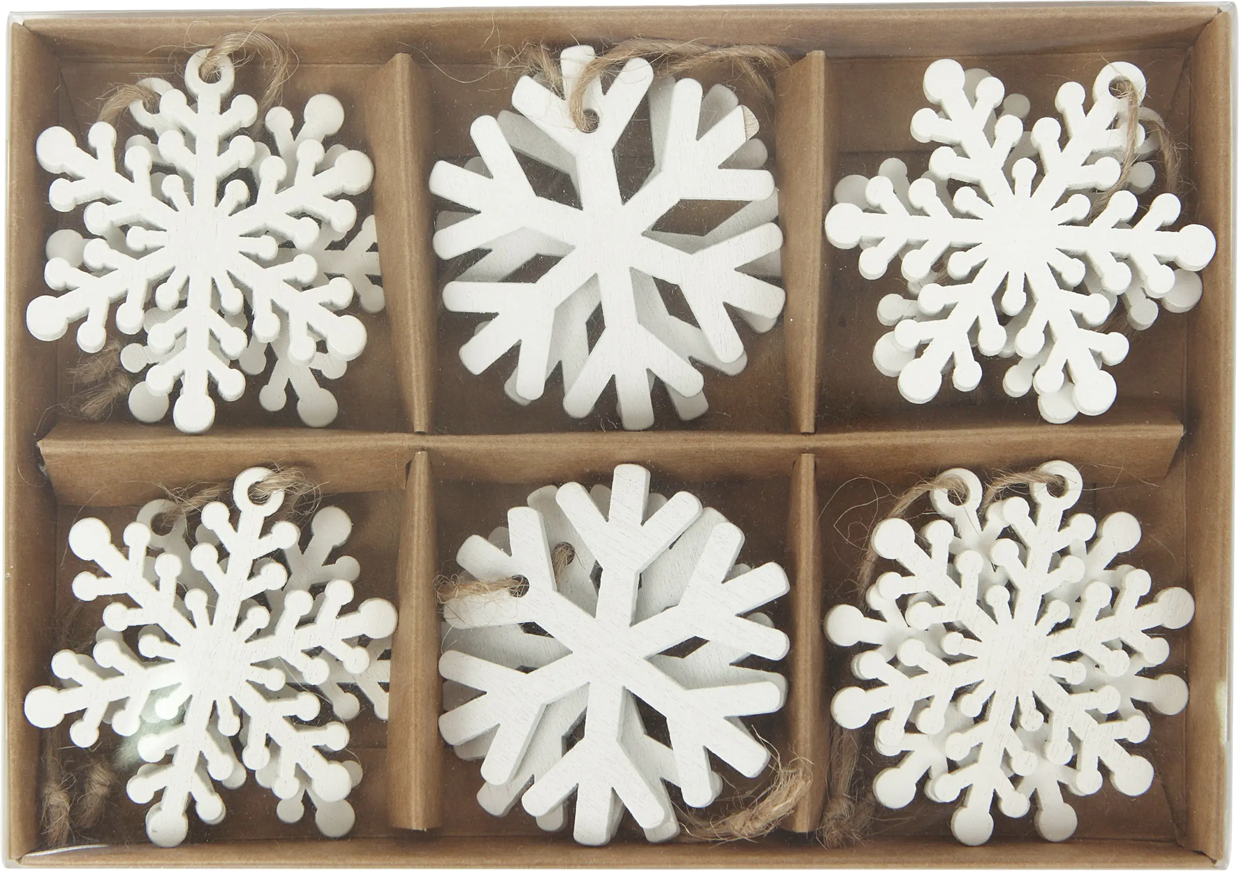 TrendLine Set aus 18 Holzschneeflocken zum Aufhängen 4,5 cm