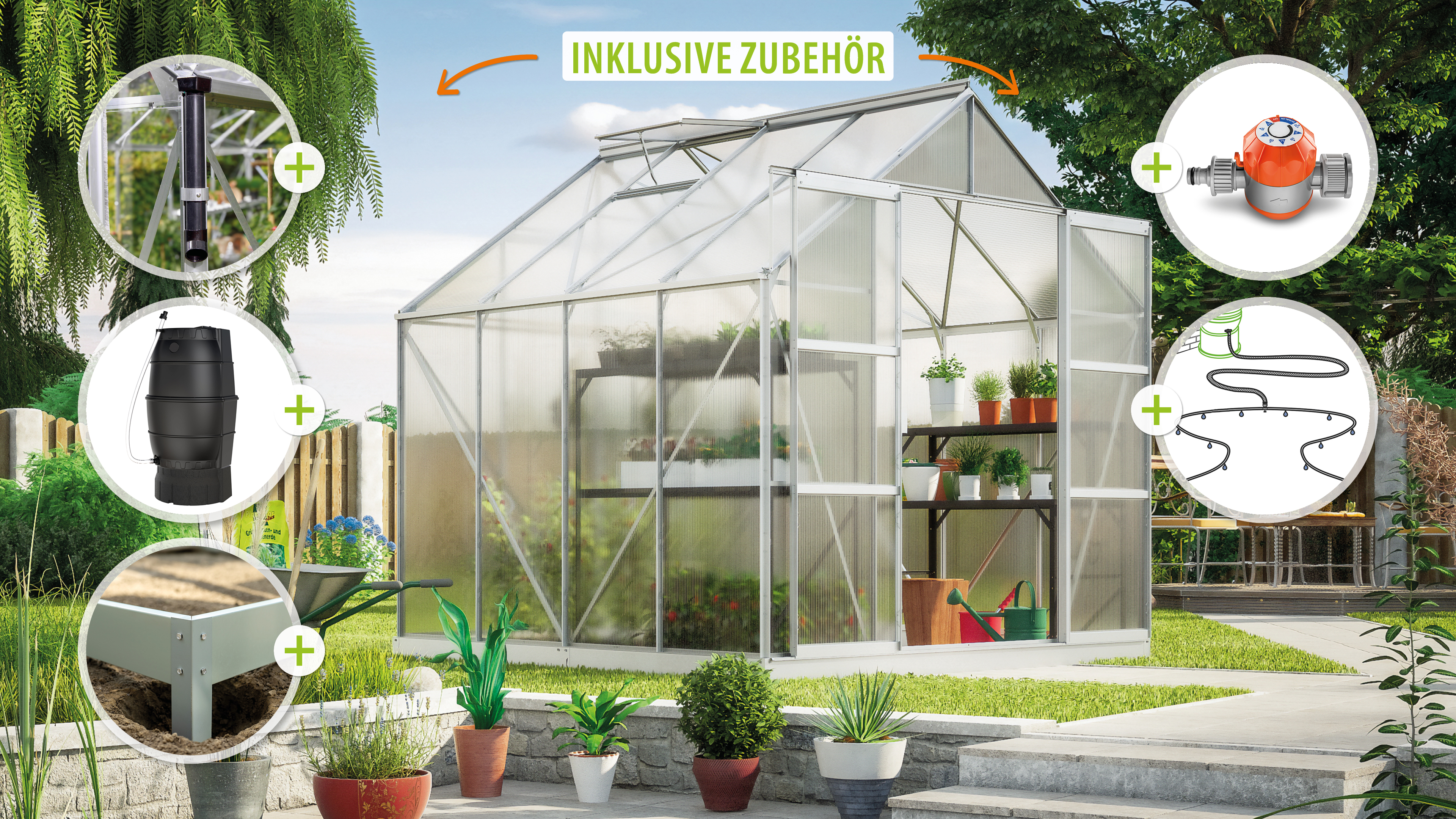 Vitavia Gewächshaus-Set Uranus 6700 HKP 6 mm alu 254 x 254 cm 