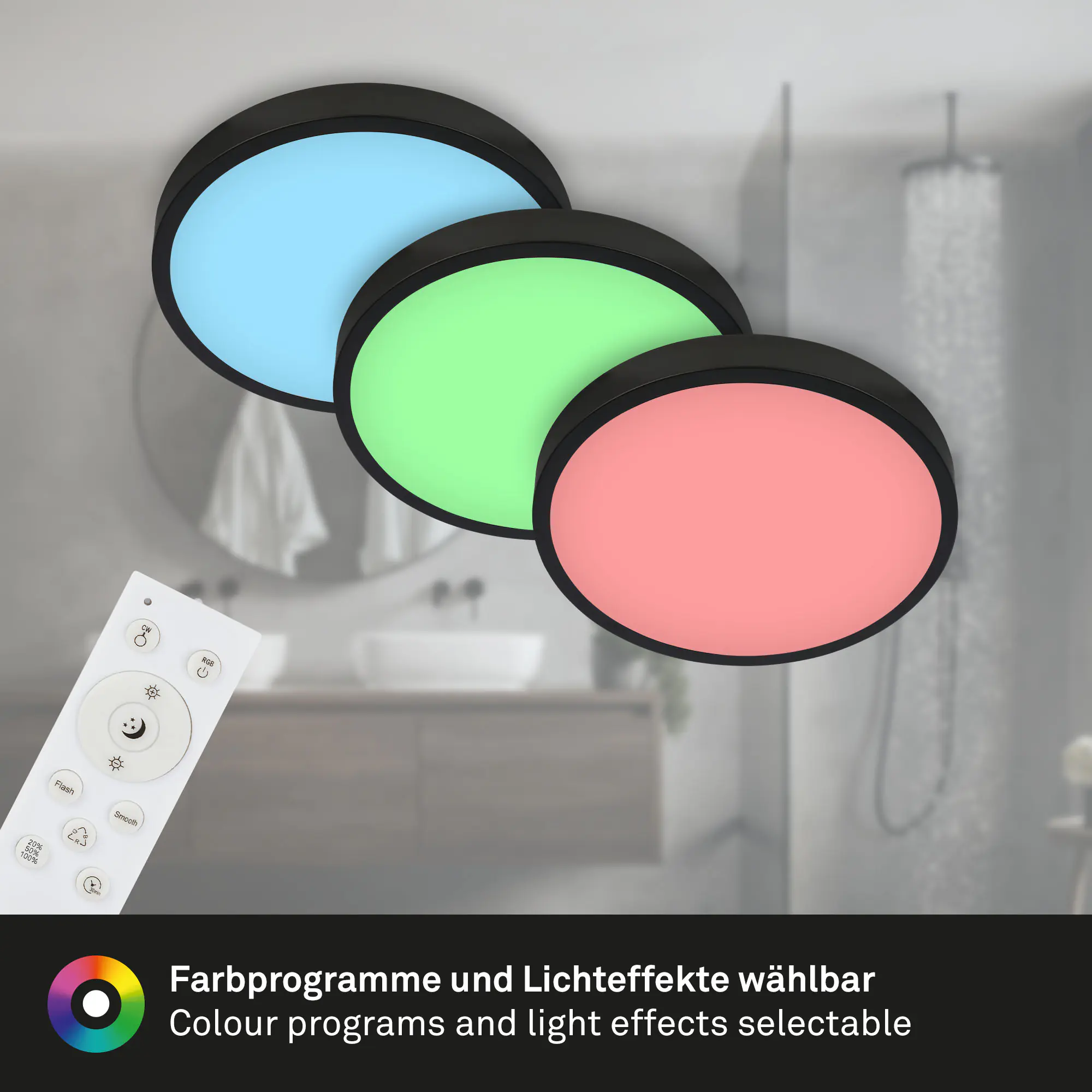 Briloner LED Deckenleuchte Runa Ø 38 cm, Metallrahmen schwarz, RGBW