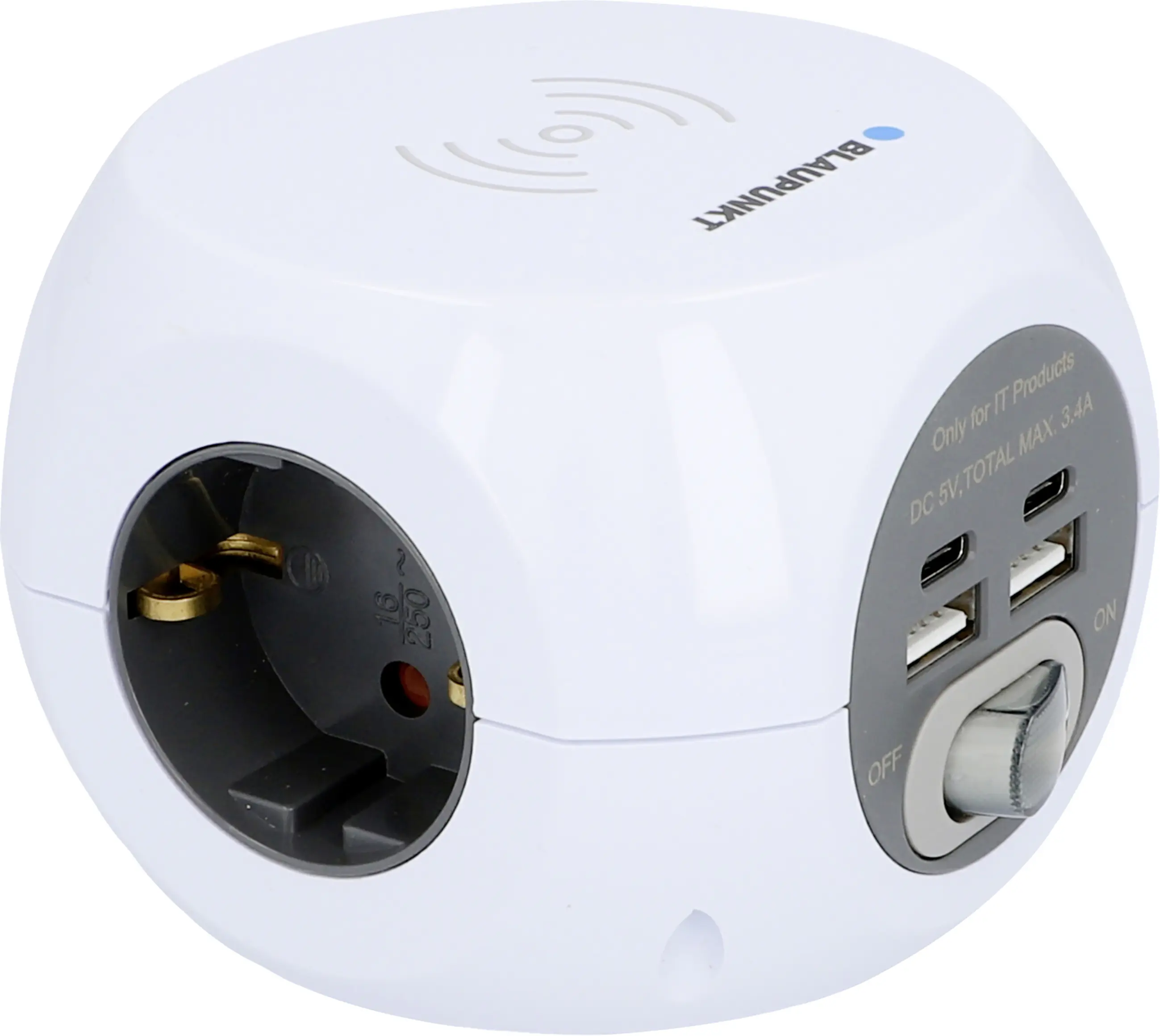 Steckdosen Würfel induktives Laden & USB  A+C, 1,4 m, weiß