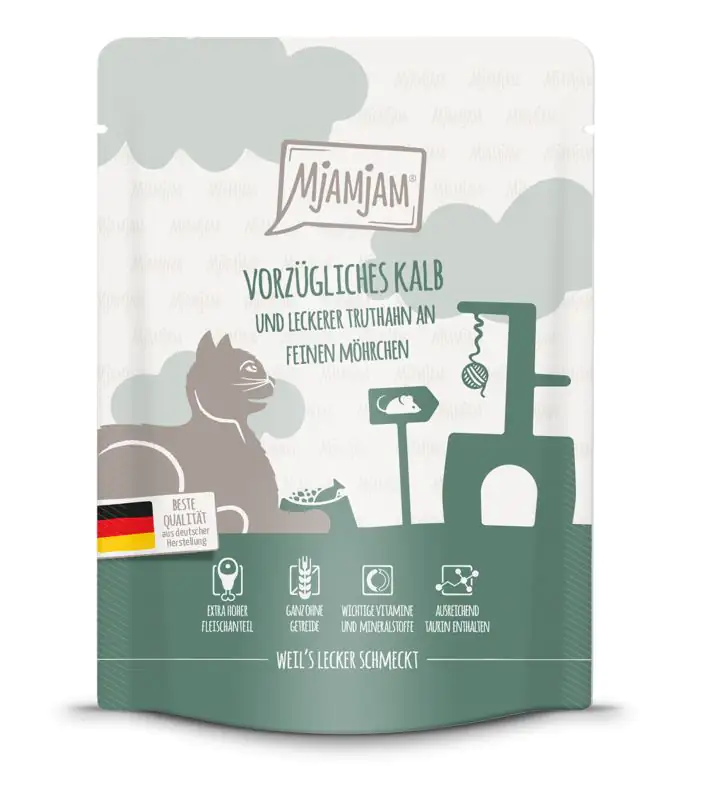 MjAMjAM Adult Kalb und Truthahn an Möhrchen Katzenfutter 300g