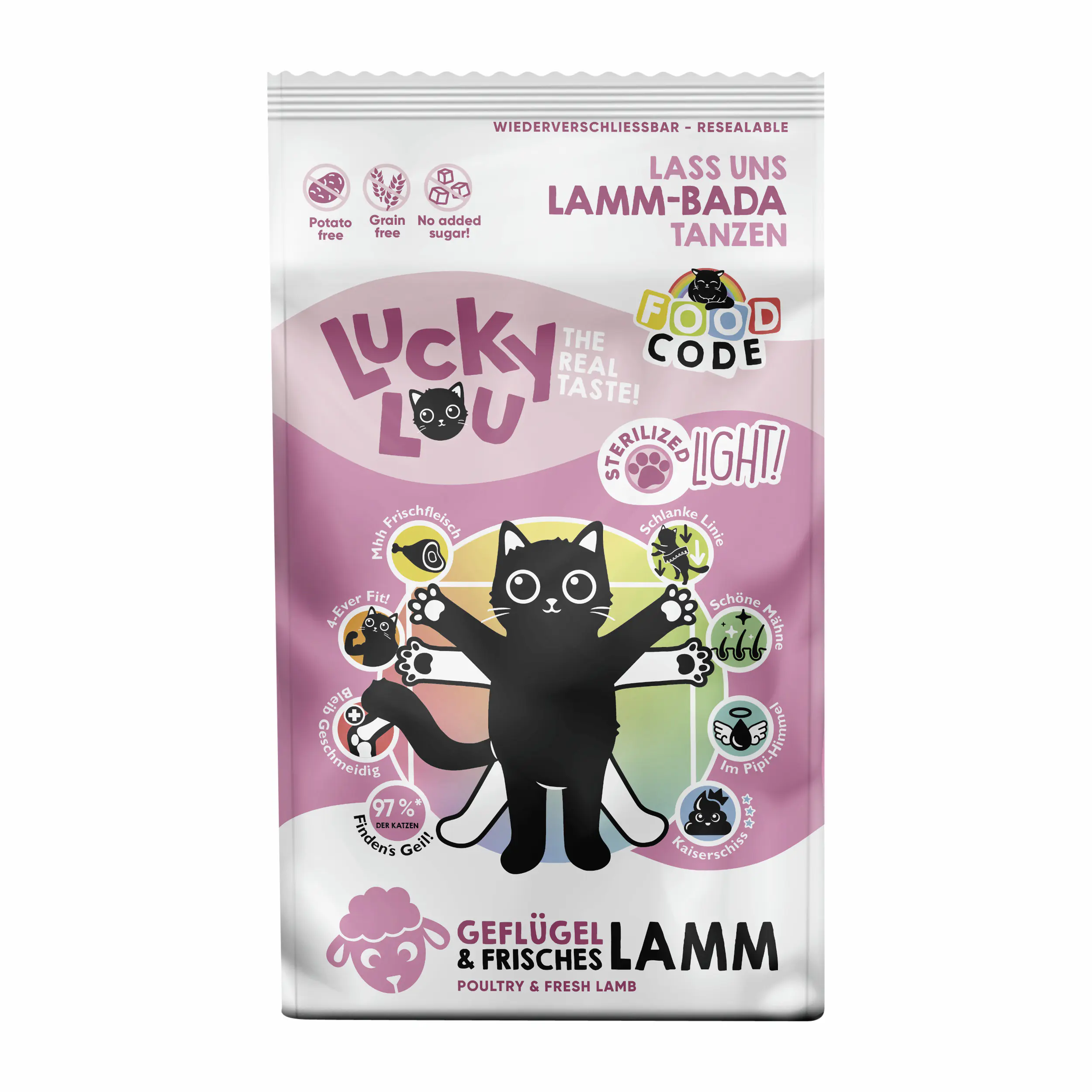 Lucky Lou Foodcode Katzentrockenfutter Light Adult getreidefrei 1,7 k g Geflügel & Lamm