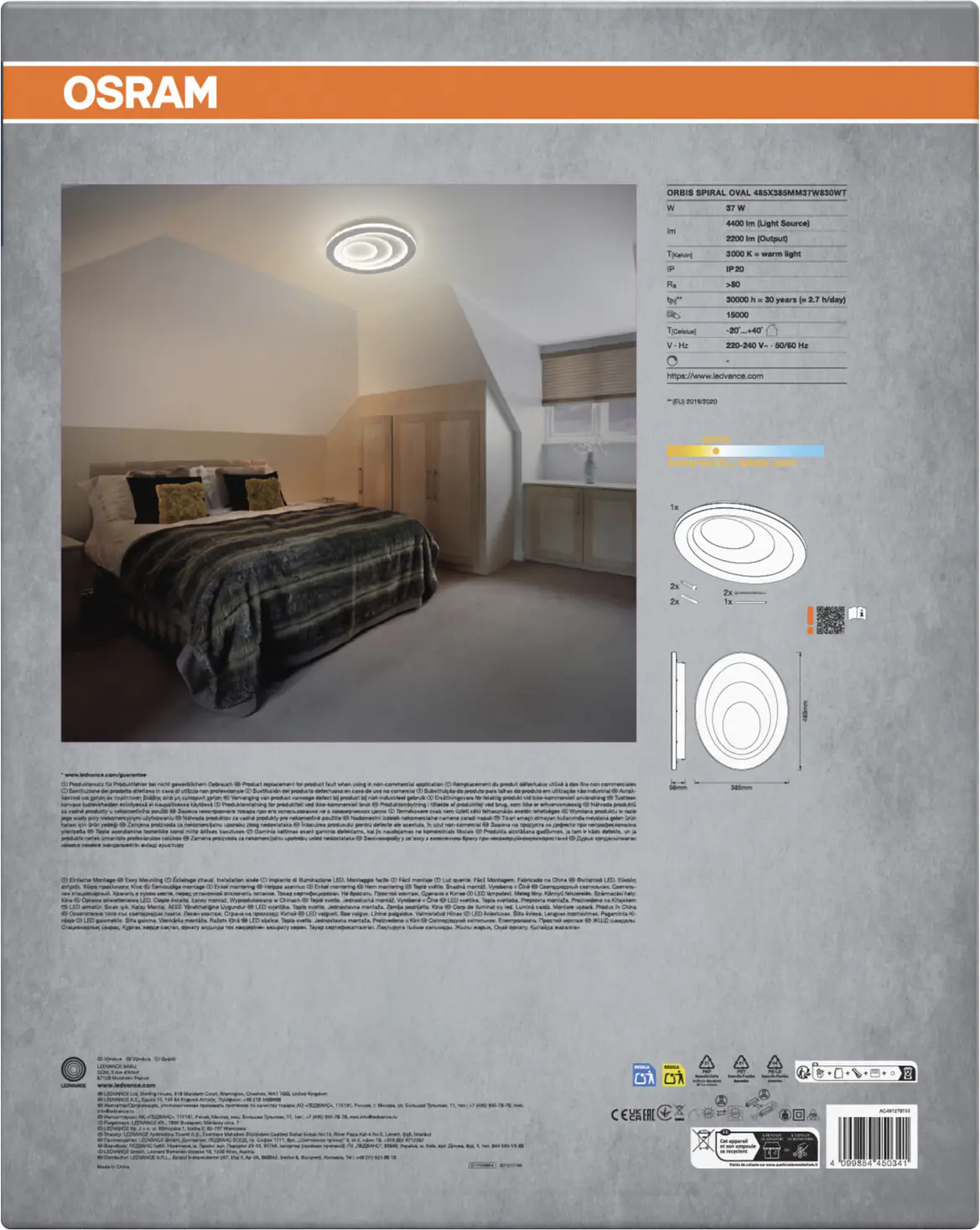 Osram LED Deckenleuchte Orbis Spiral Oval weiß Ø 49 cm 37 W warmweiß