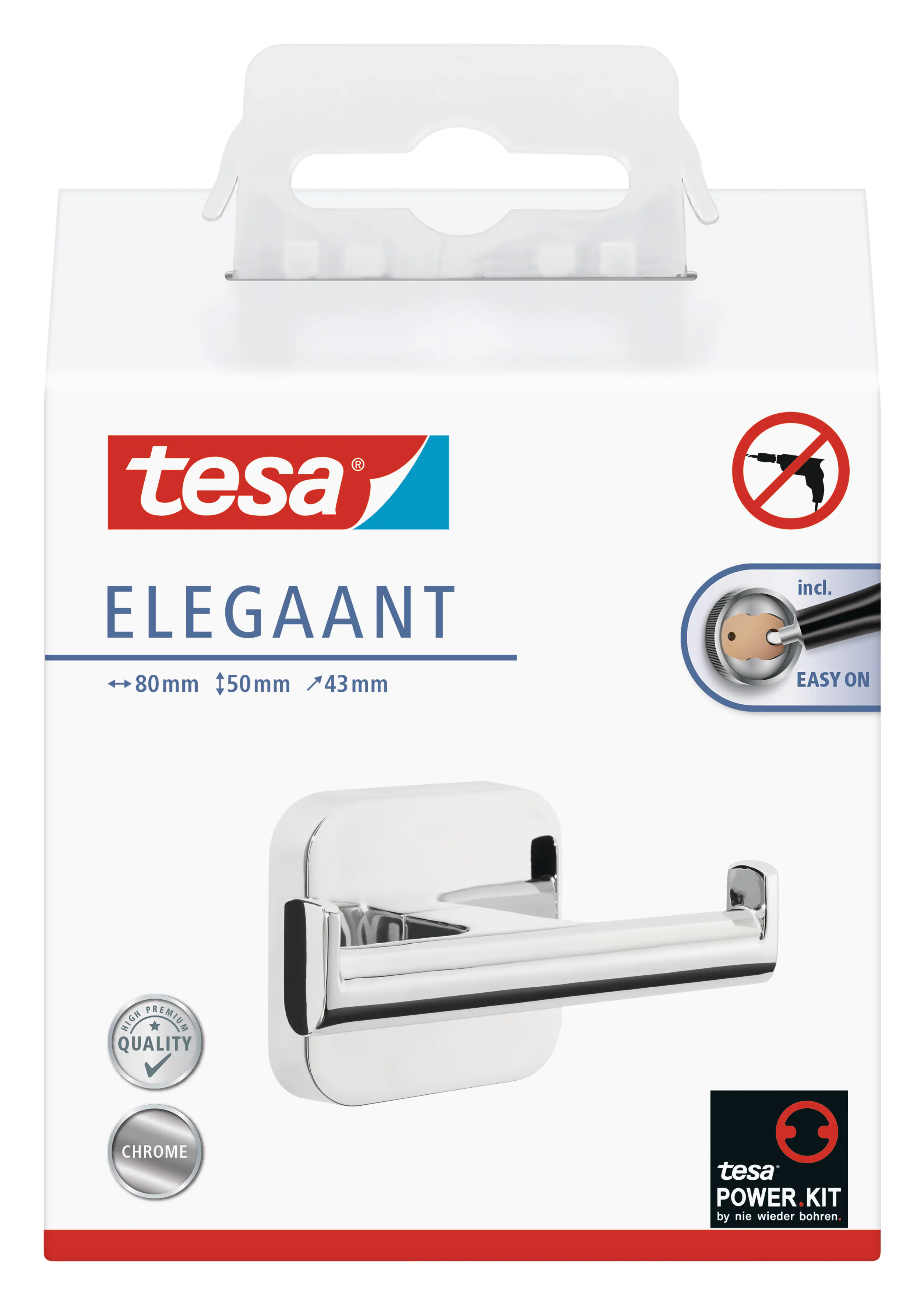 tesa Bademantelhaken doppelt Elegaant Metall, chrom, rostfrei