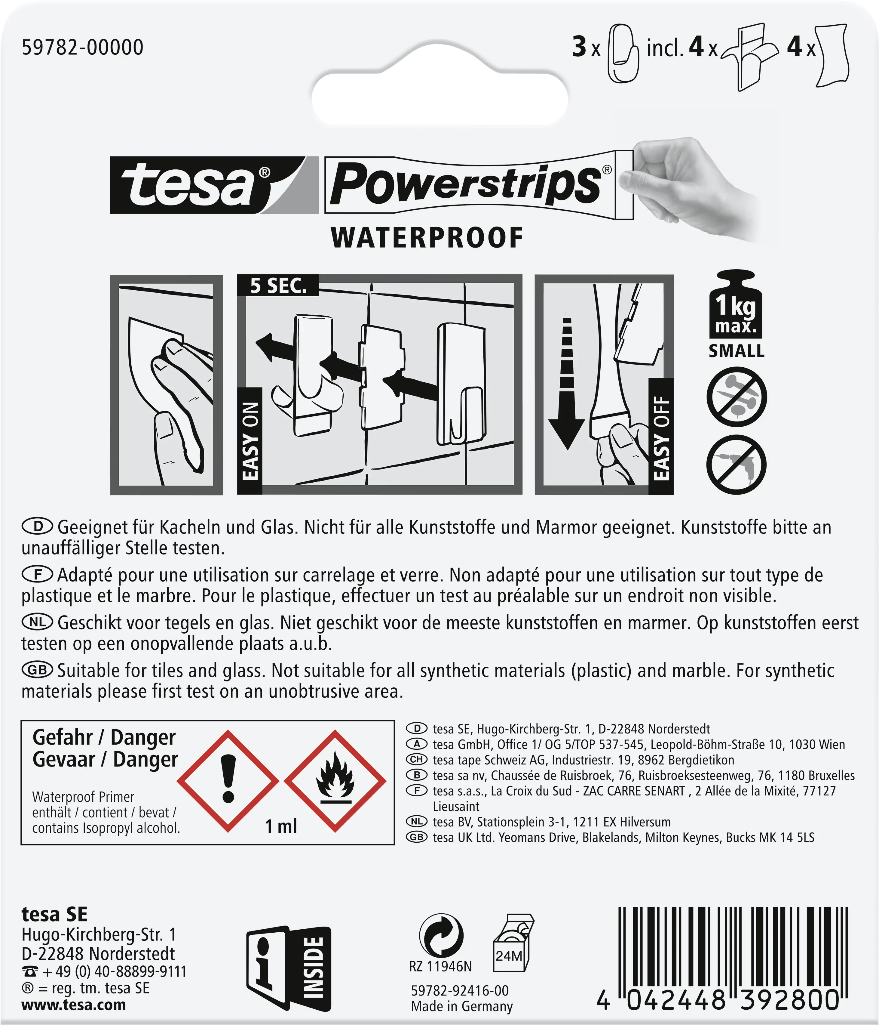 tesa Powerstrips Haken Small Waterproof rechteckig, weiß