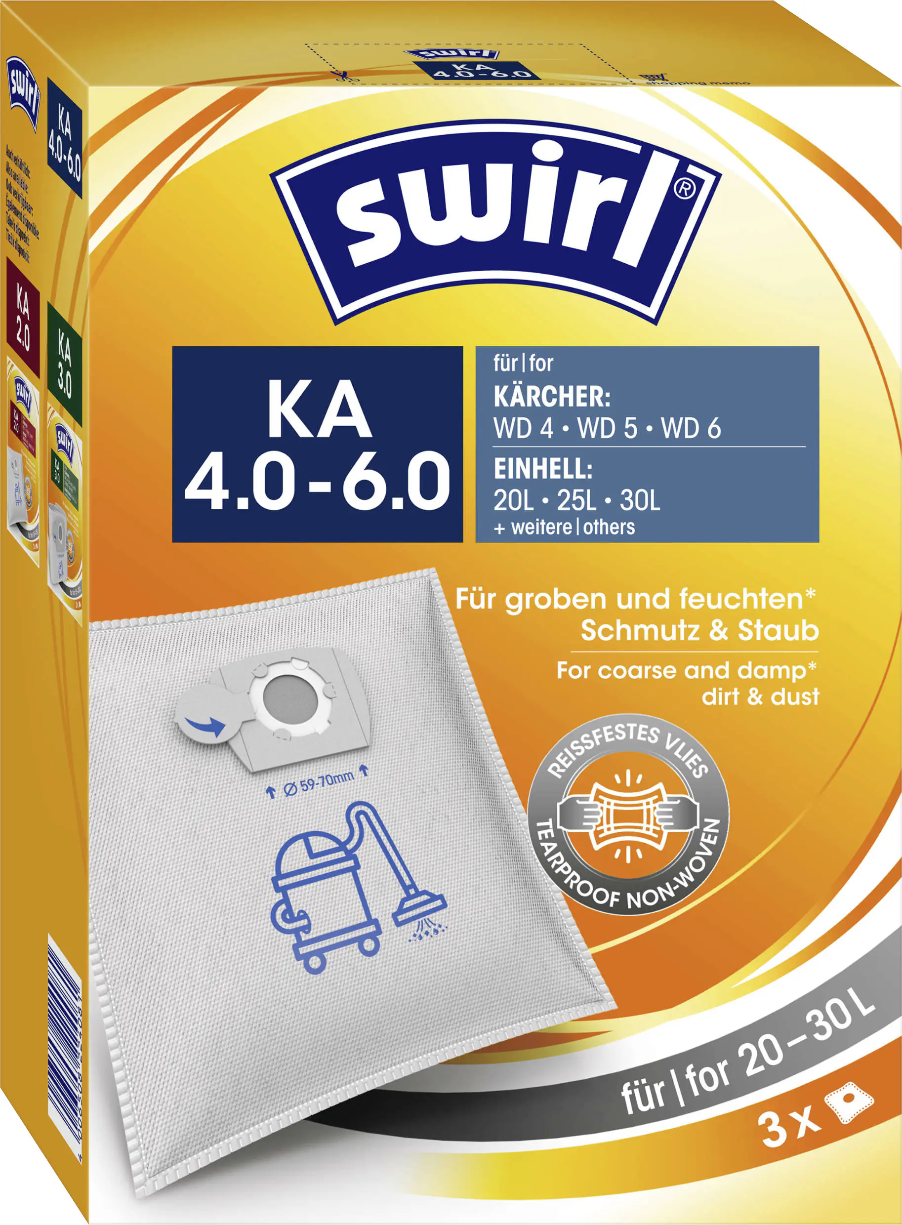 Swirl KÄ 4-6 Staubbeutel für Nass-Trockensauger, Kärcher/Einhell 3 Stück