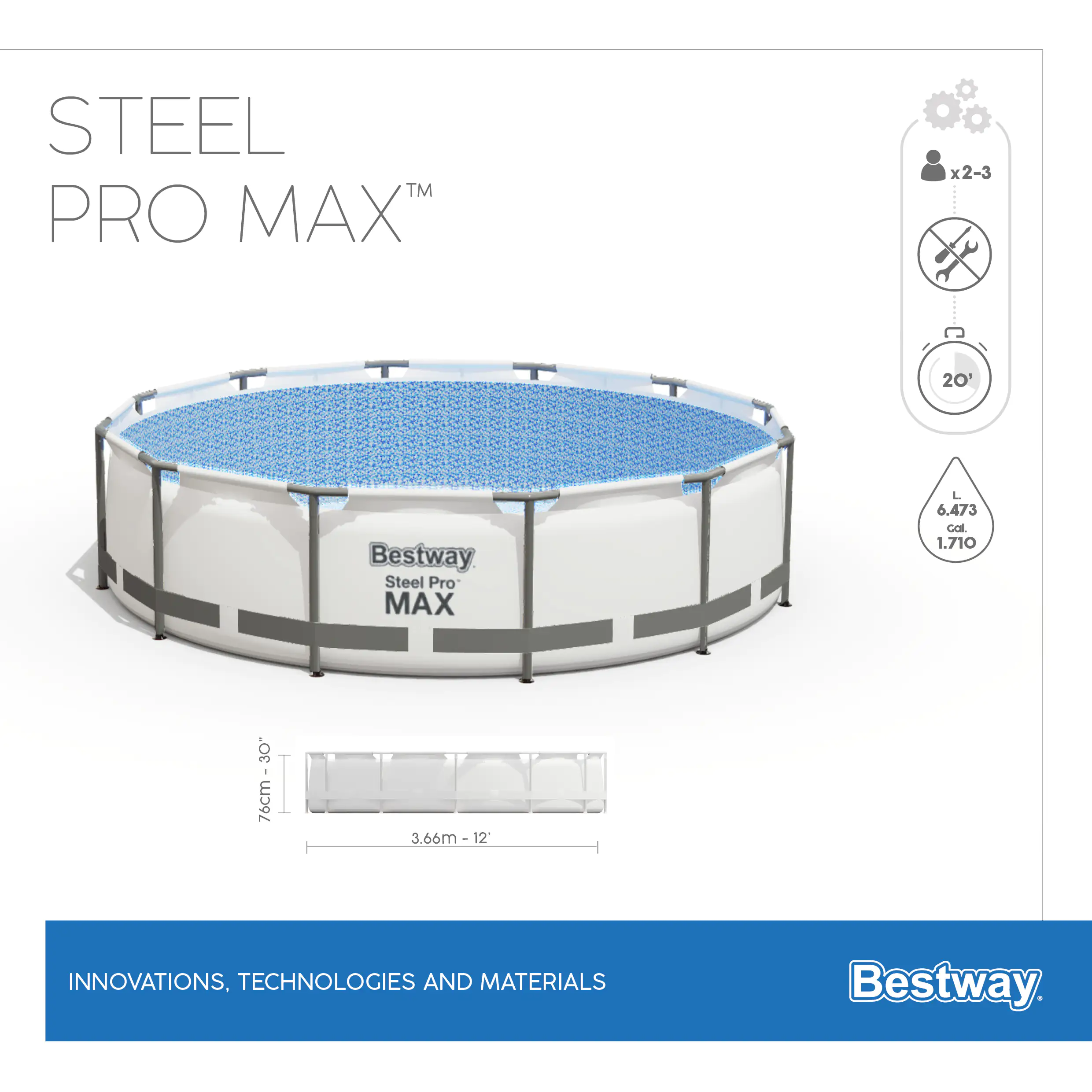 6942138981896_11 Bestway Steel Pro Max Frame Pool-Set Ø 366 x 76 cm, inkl. Filterpumpe