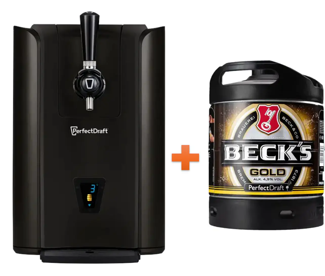 Perfect Draft Pro Bierzapfanlage schwarz für 6 l Party Fässer + Becks gold 6 l Fass