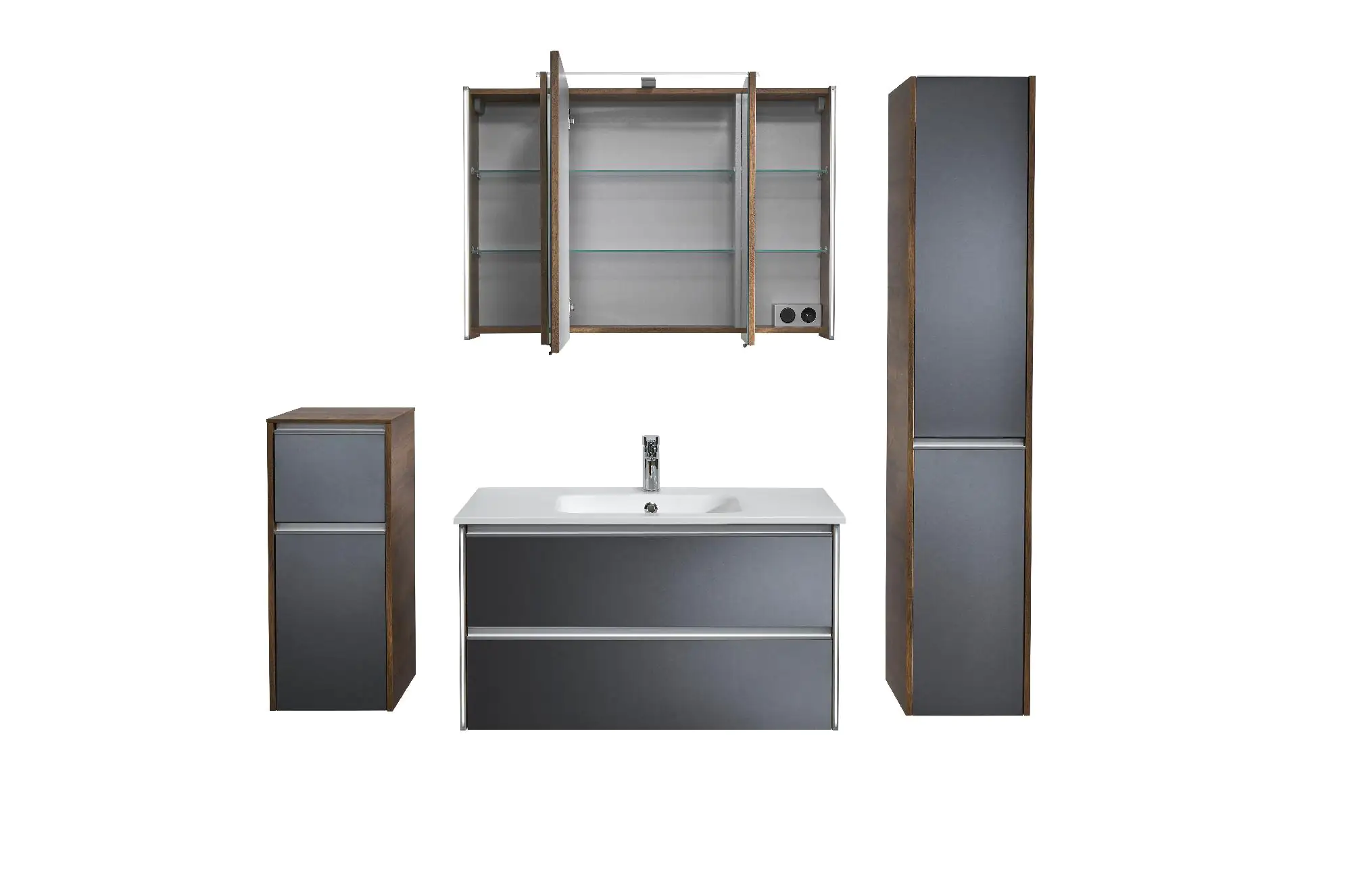 Pelipal Badmöbel-Set 6040 Stahlgrau/Eiche Ribbeck mit Waschplatzbeleuchtung 170 cm