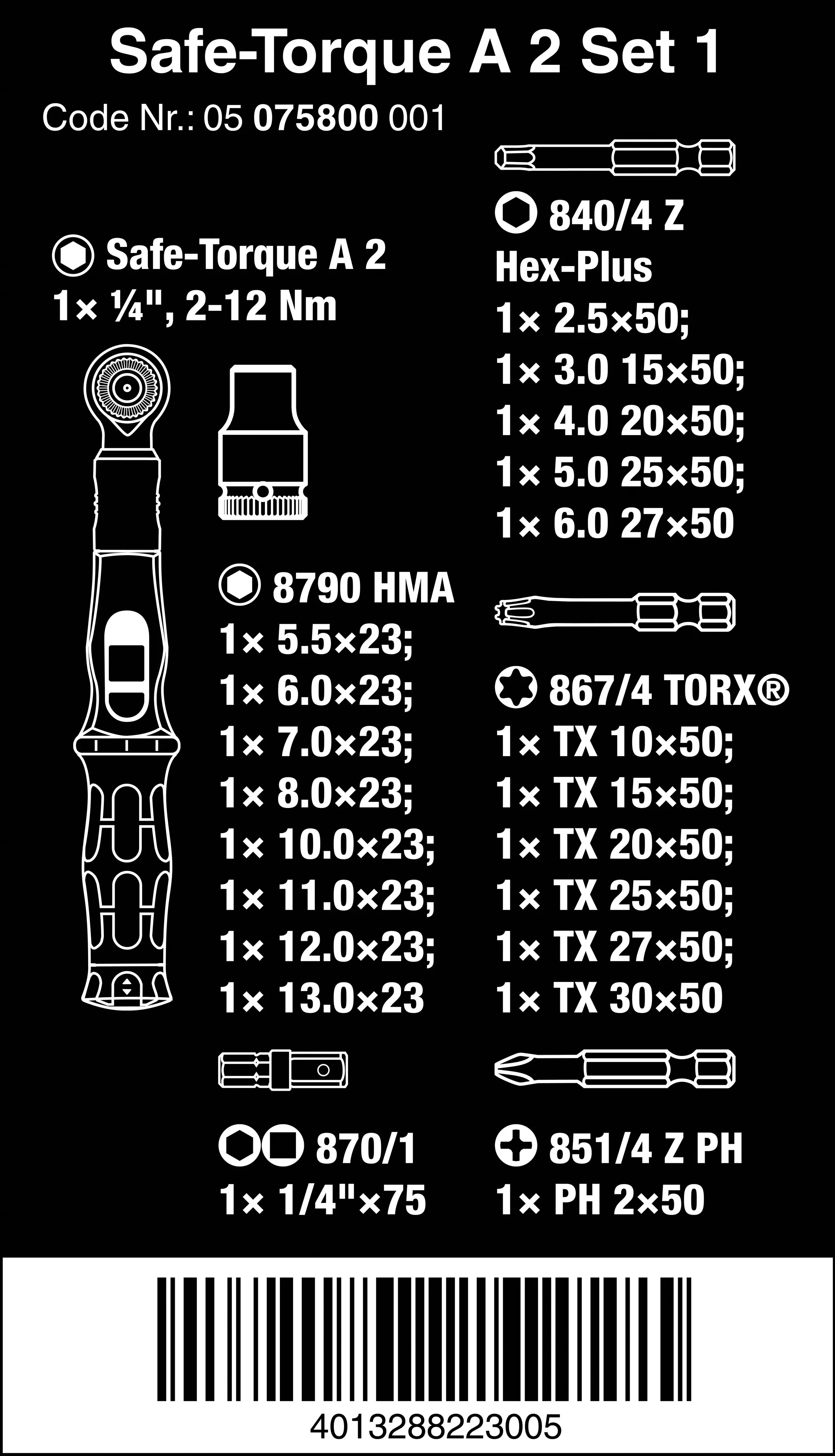 Wera Drehmoment-Satz Safe-Torque A 2 Set 1 1/4" Sechskant 2-12 Nm 23-teilig Wera Drehmoment-Satz Safe-Torque A 2 Set 1 1/4" Sechskant 2-12 Nm 23-teilig