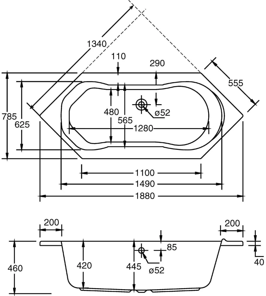 Ottofond Eckwanne Ravenna 190 x 80 cm, weiß