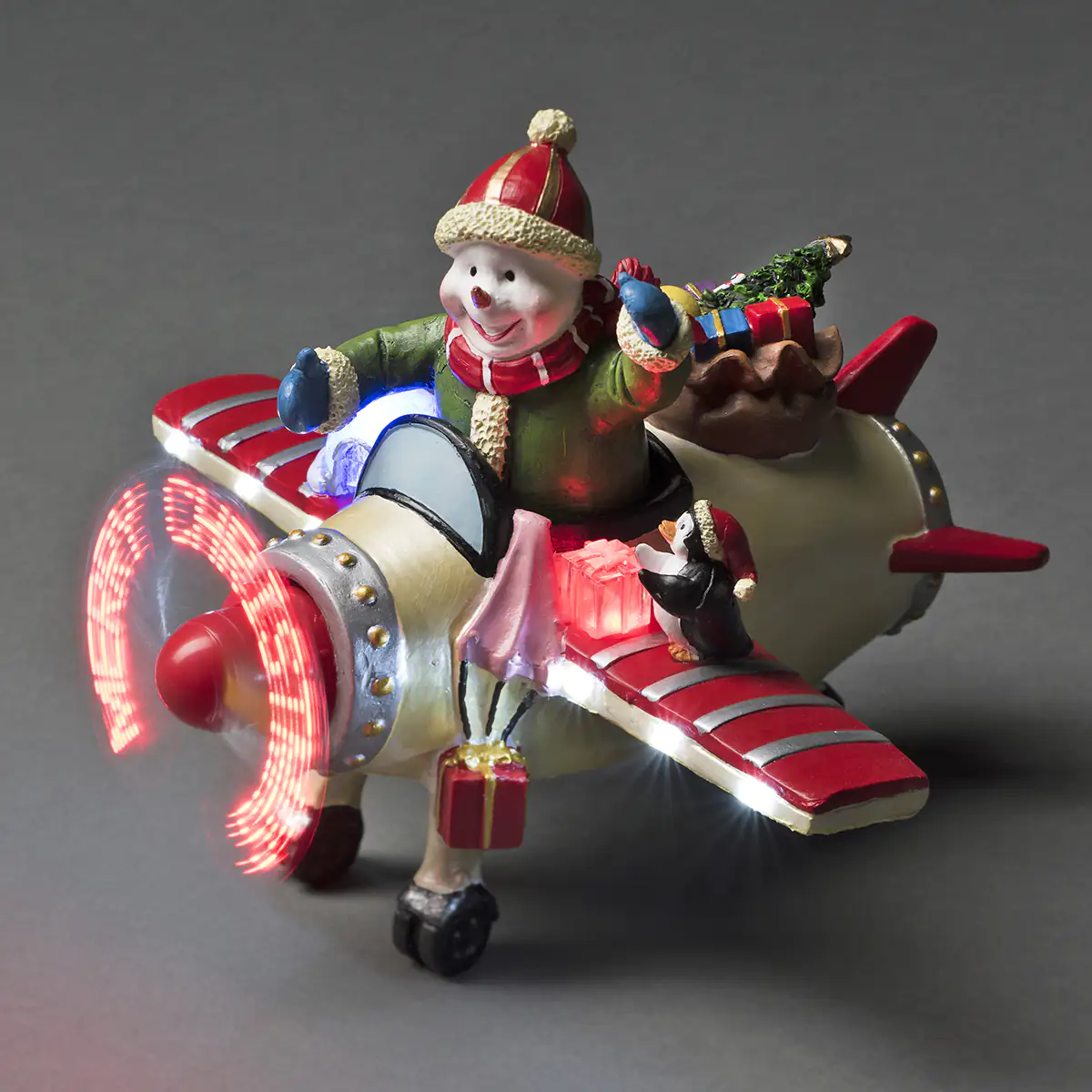 Konstsmide LED Szenerie Schneemann im Flugzeug mit Animation