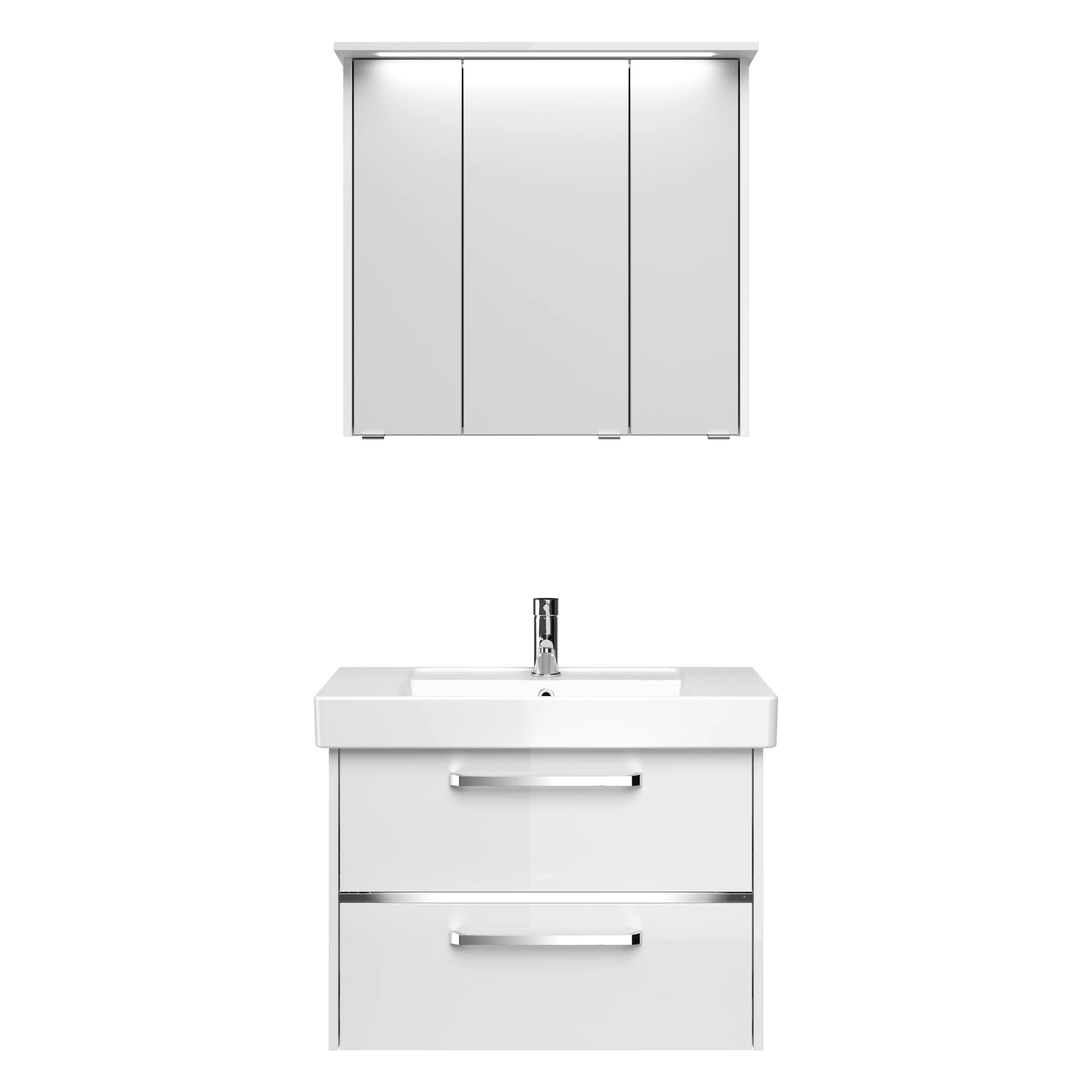 Primaster Badmöbel-Set Berlin weiß 80 cm Twin LED, Keramikwaschtisch