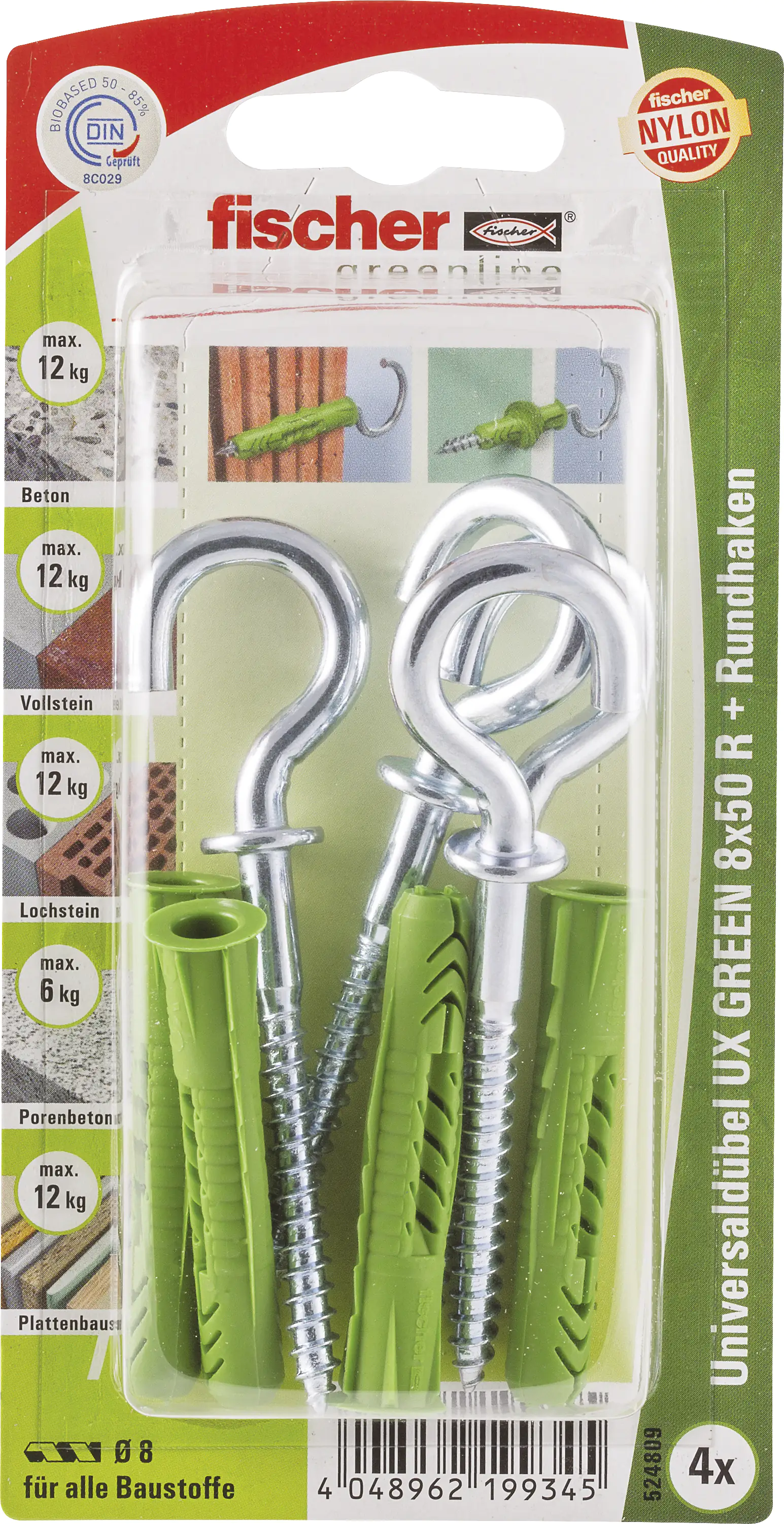 Fischer Universaldübel UX green Fischer Universaldübel-Set UX green 8.0 x 50 mm - 4 Stück