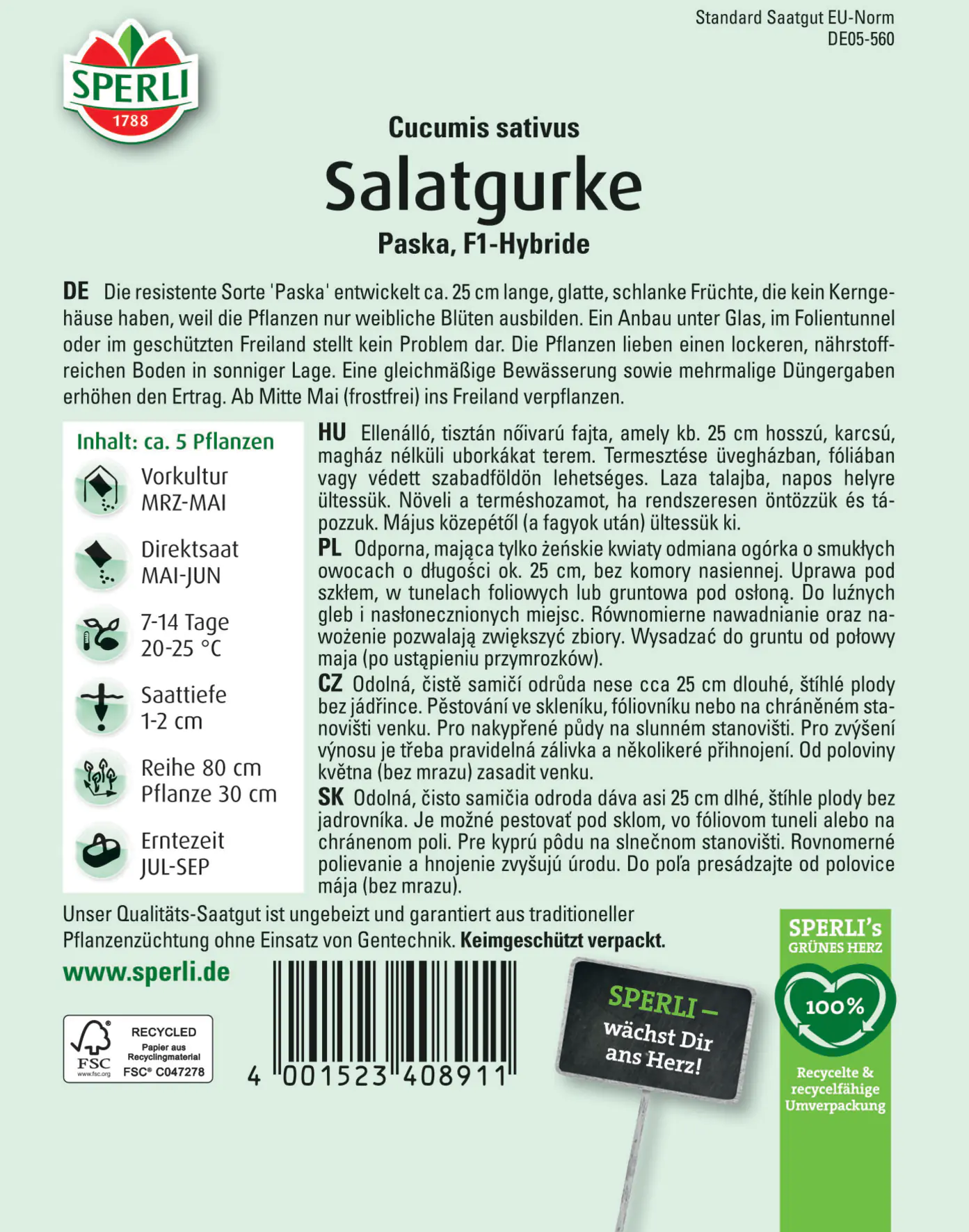 Sperli Salatgurke Paska F1 Sperli Salatgurke Paska F1