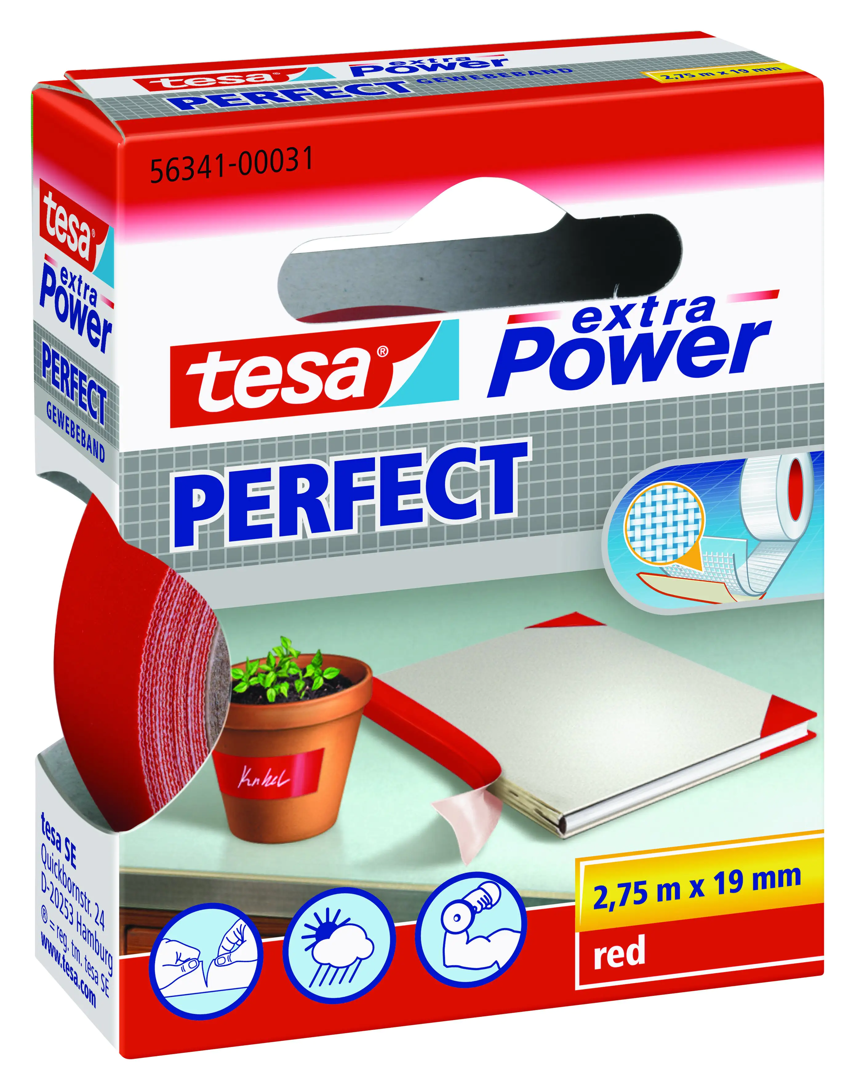 tesa extra Power Gewebeband Perfect 2,75 m x 19 mm, rot tesa extra Power Gewebeband Perfect 2,75 m x 19 mm, rot