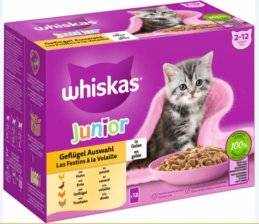 Whiskas Mulitpack Junior Geflügelauswahl in Gelee Katzenfutter 12 x 85 g