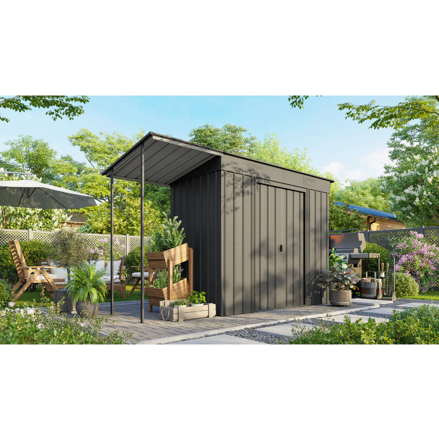 Globel Gerätehaus Set Skillion 84, inkl. Schleppdach 325 x 124 cm, anthrazit Globel Gerätehaus Set Skillion 84, inkl. Schleppdach 325 x 124 cm, anthrazit