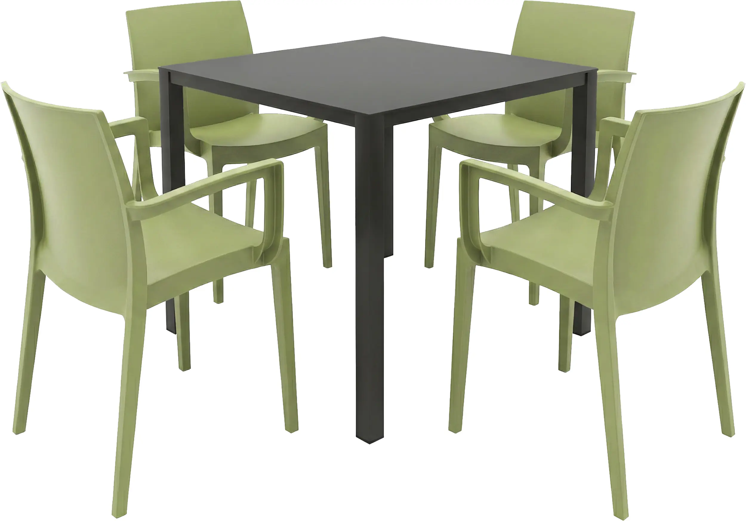 Grandsoleil Garten-Essgruppe Brunch/Venice 4 Personen Stahl/Kunststoff mit Armlehne olivgrün/schwarz