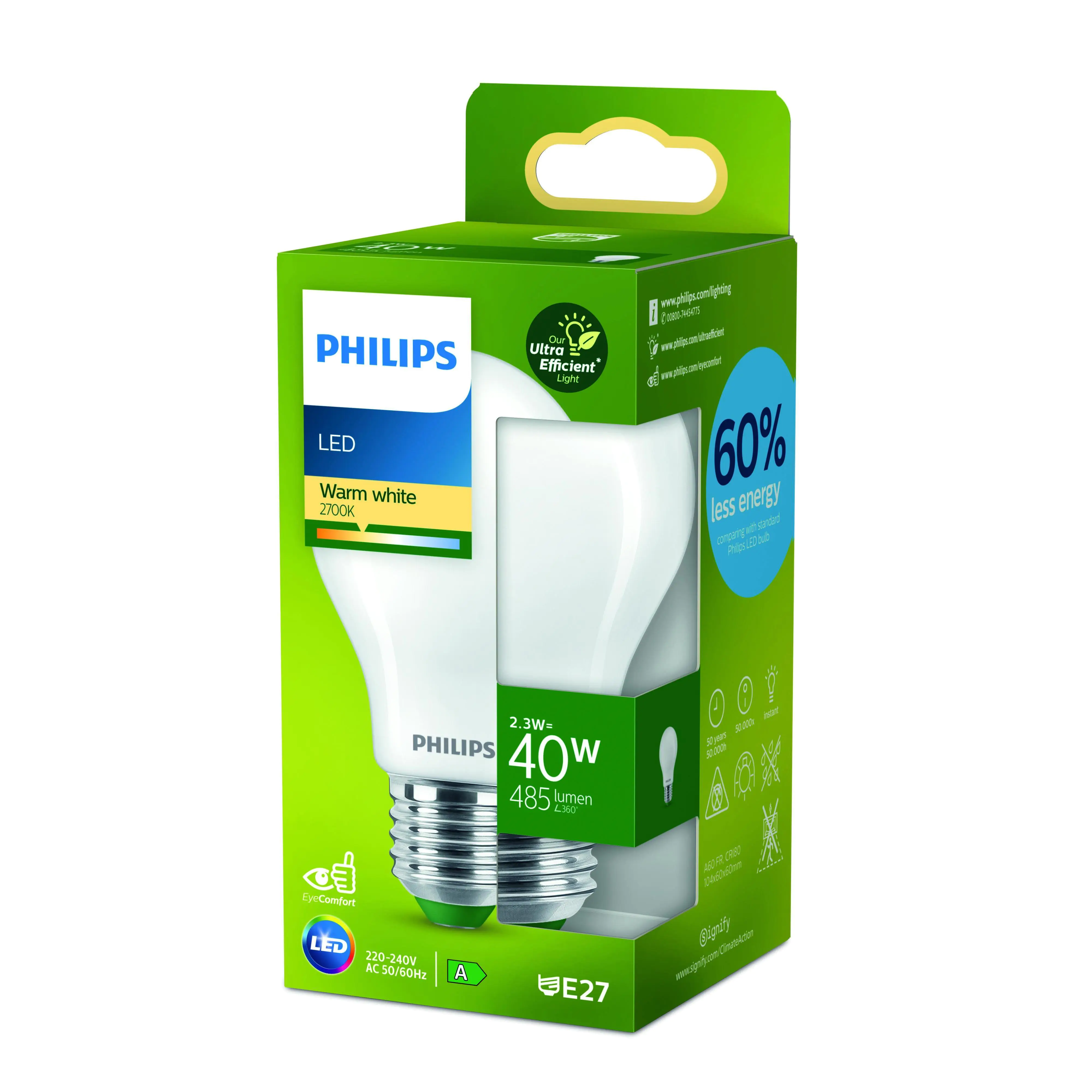 Philips LED-Leuchtmittel A60 E27 2,3W warmweiß matt