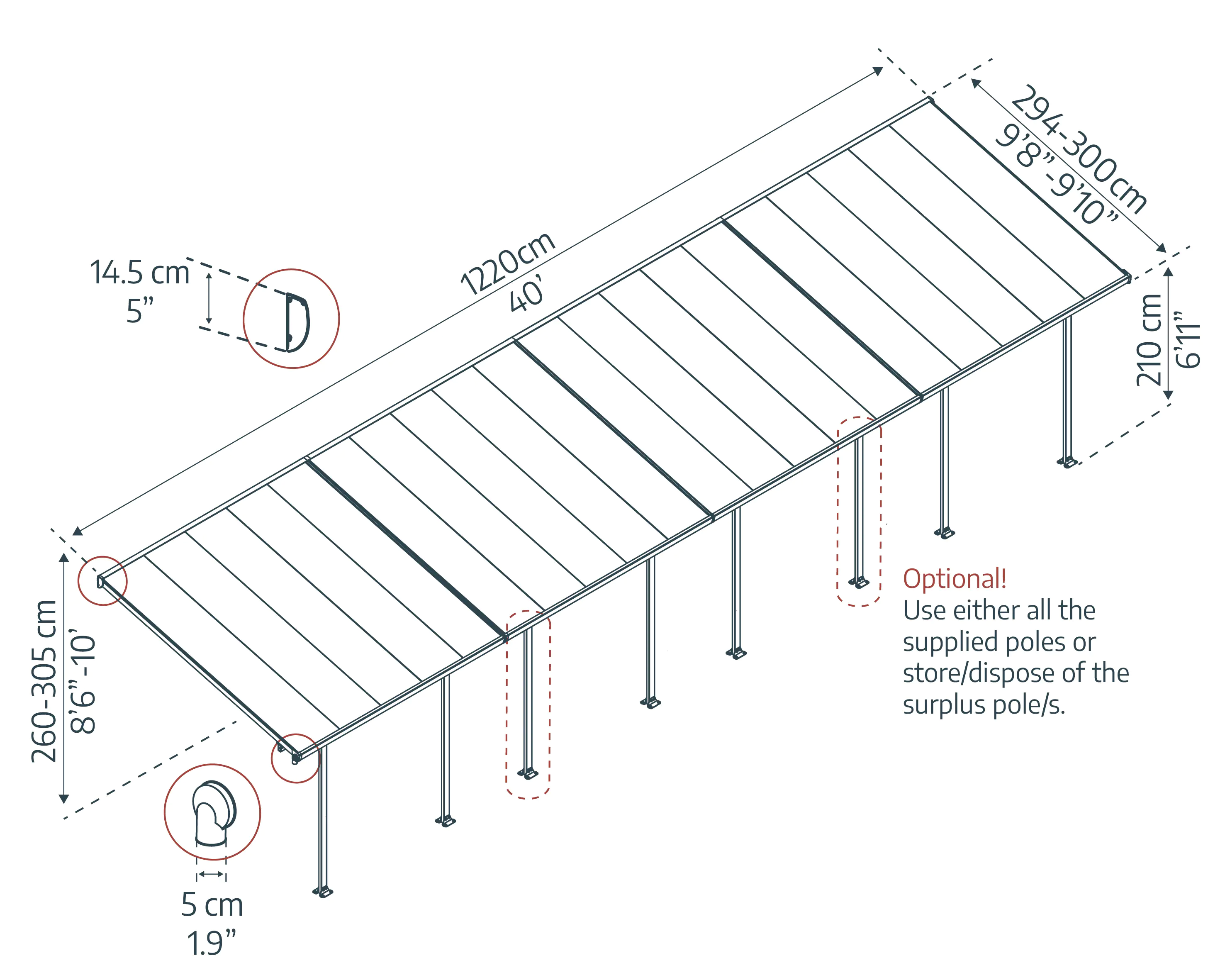 Canopia Terrassendach 1220 x 300 cm weiß