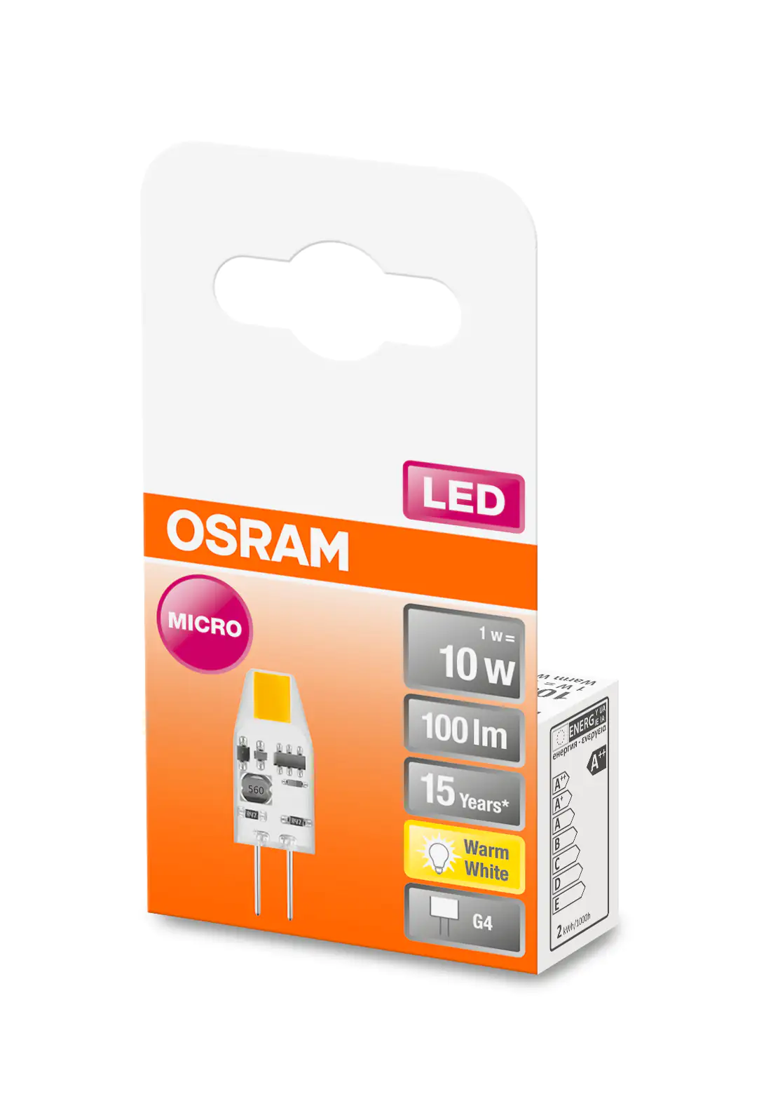 4058075523098 Osram LED Stiftsockelleuchte Micro 12V G4 1W warmweiß, klar