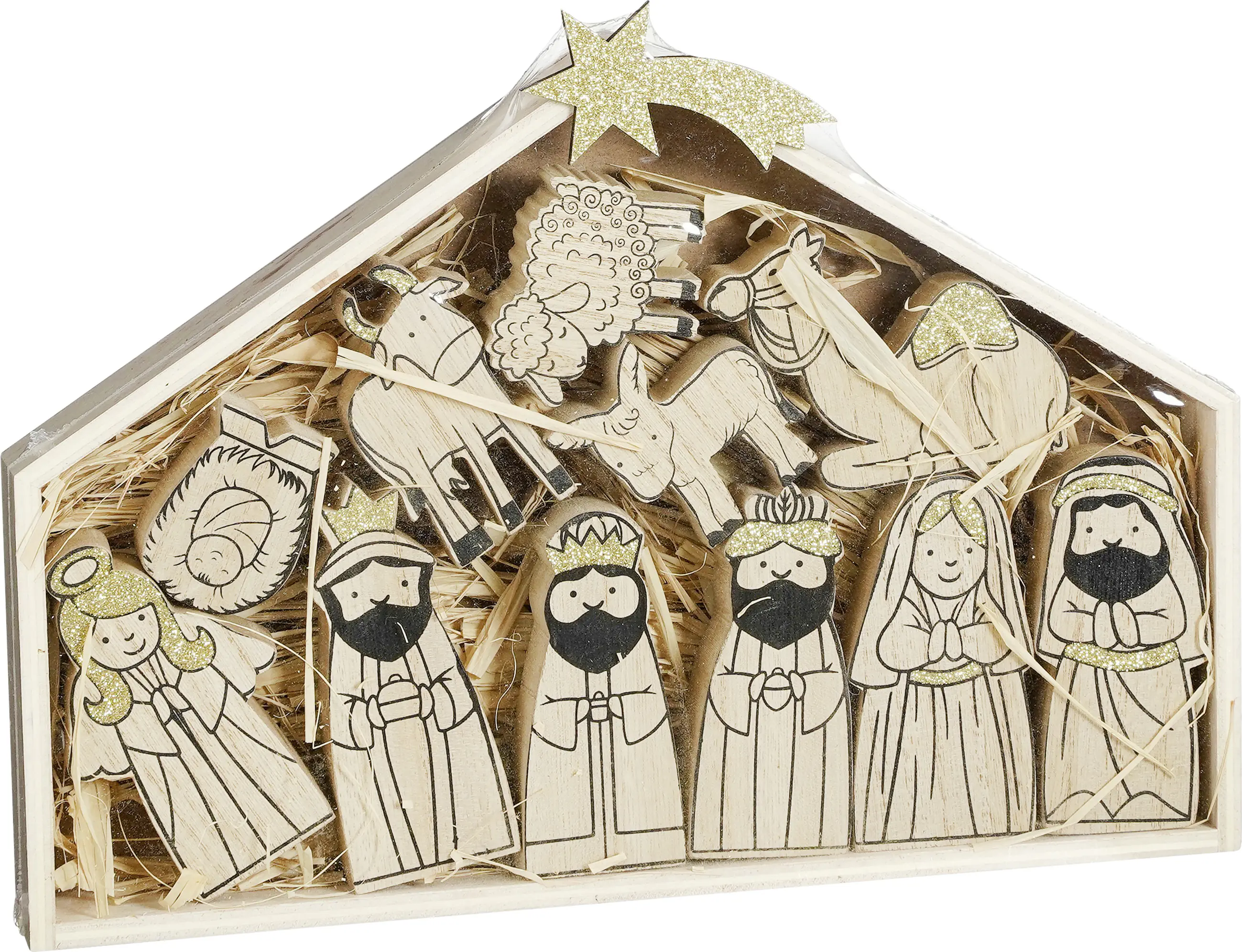 House of Seasons Weihnachtskrippe Holz 22 x 30 x 3,5 braun