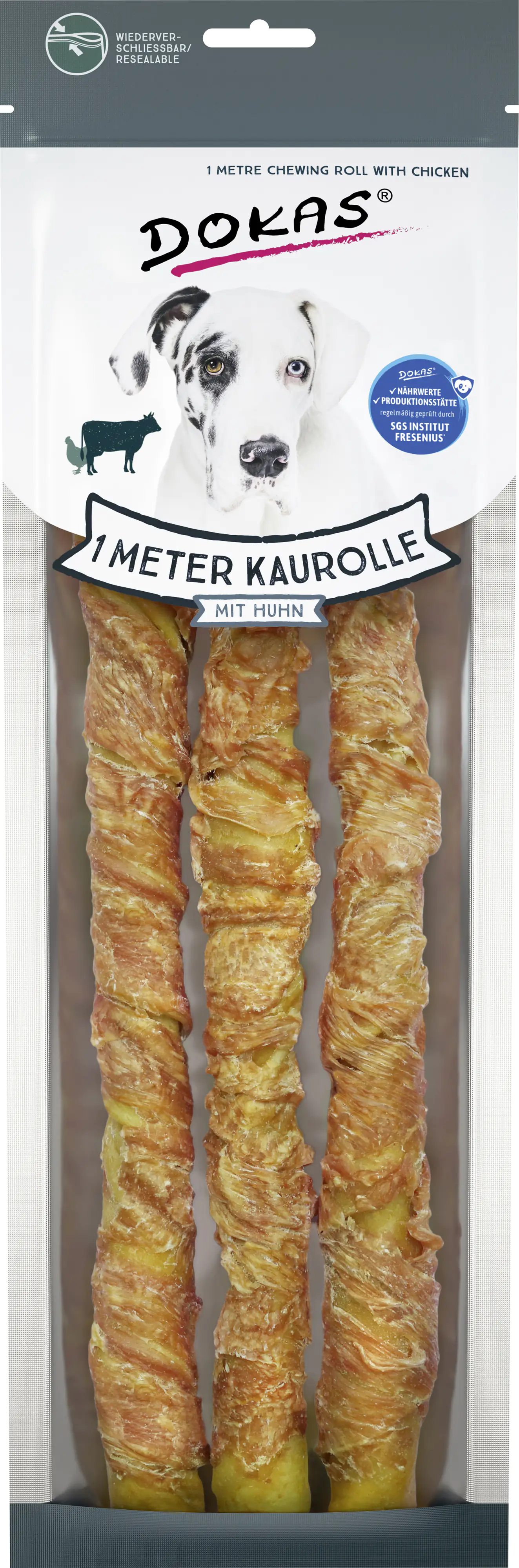 Dokas 1 Meter Kaurolle mit Huhn 315 g (Rinderhaut) Dokas 1 Meter Kaurolle mit Huhn 315 g (Rinderhaut)