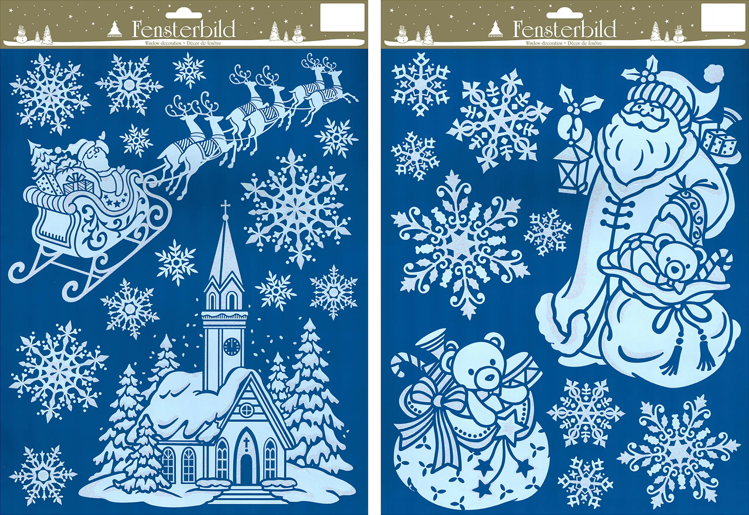 Fensterbild Weihnachten Kunststoff 29 x 41 cm blau-weiß 2-fach sortiert