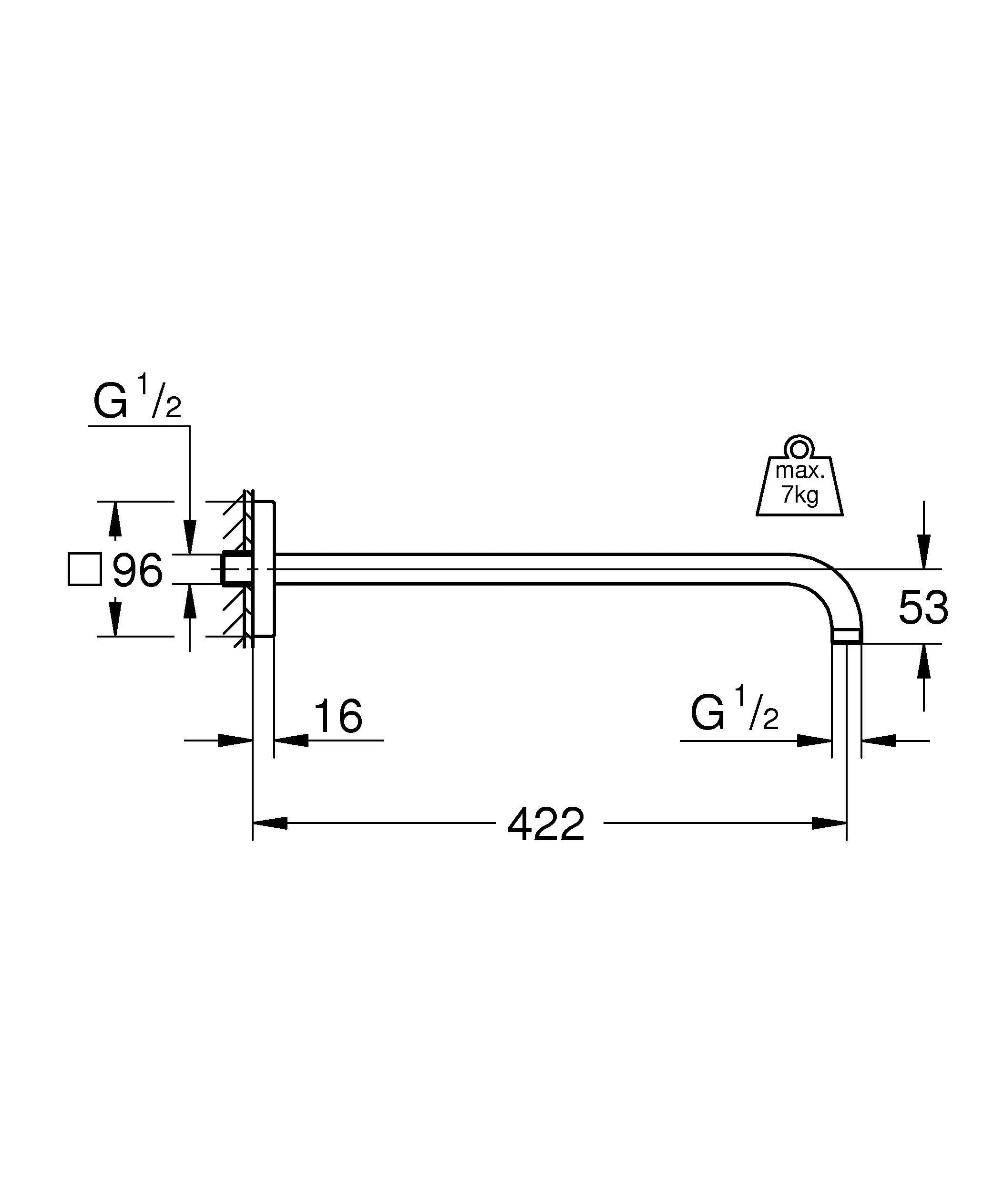 Grohe Rainshower Brausearm chrom, Ausladung 422 mm, mit eckiger Rosette