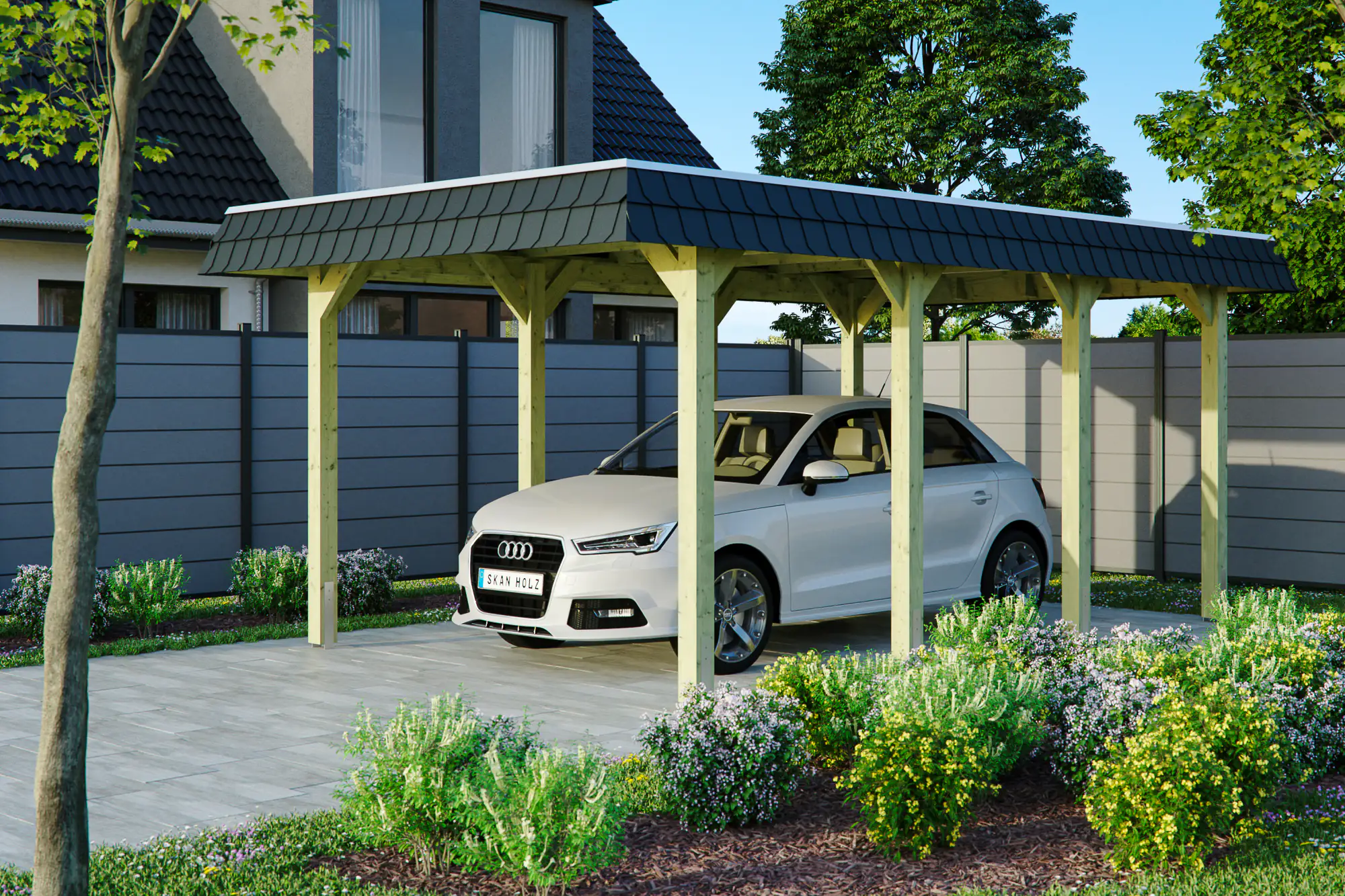 4018211033928 SKAN HOLZ Carport Spreewald 345 x 589 cm mit EPDM-Dach, schwarze Blende