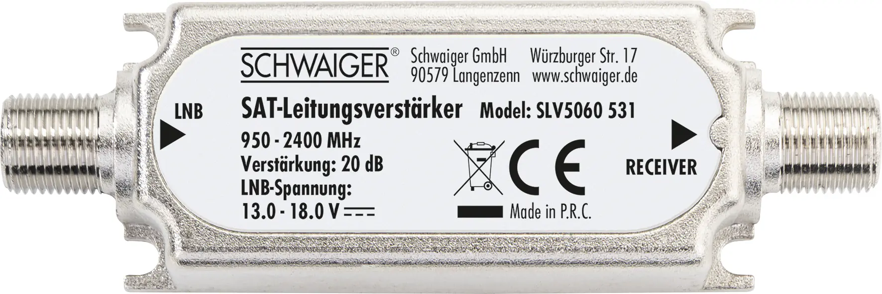 Schwaiger SAT-Leitungsverstärker SLV5060 531 für Dämpfungsausgleich bis 20dB